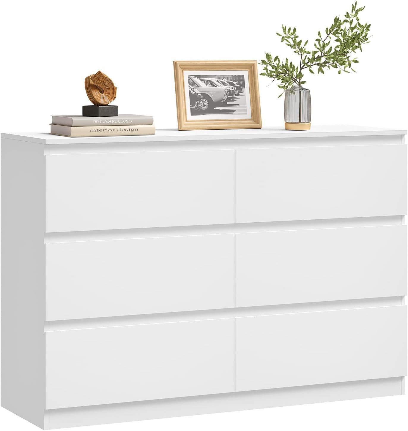 Woltu Kommode, mit 6 Schubladen, Holzwerkstoff der Klasse E1, Weiß