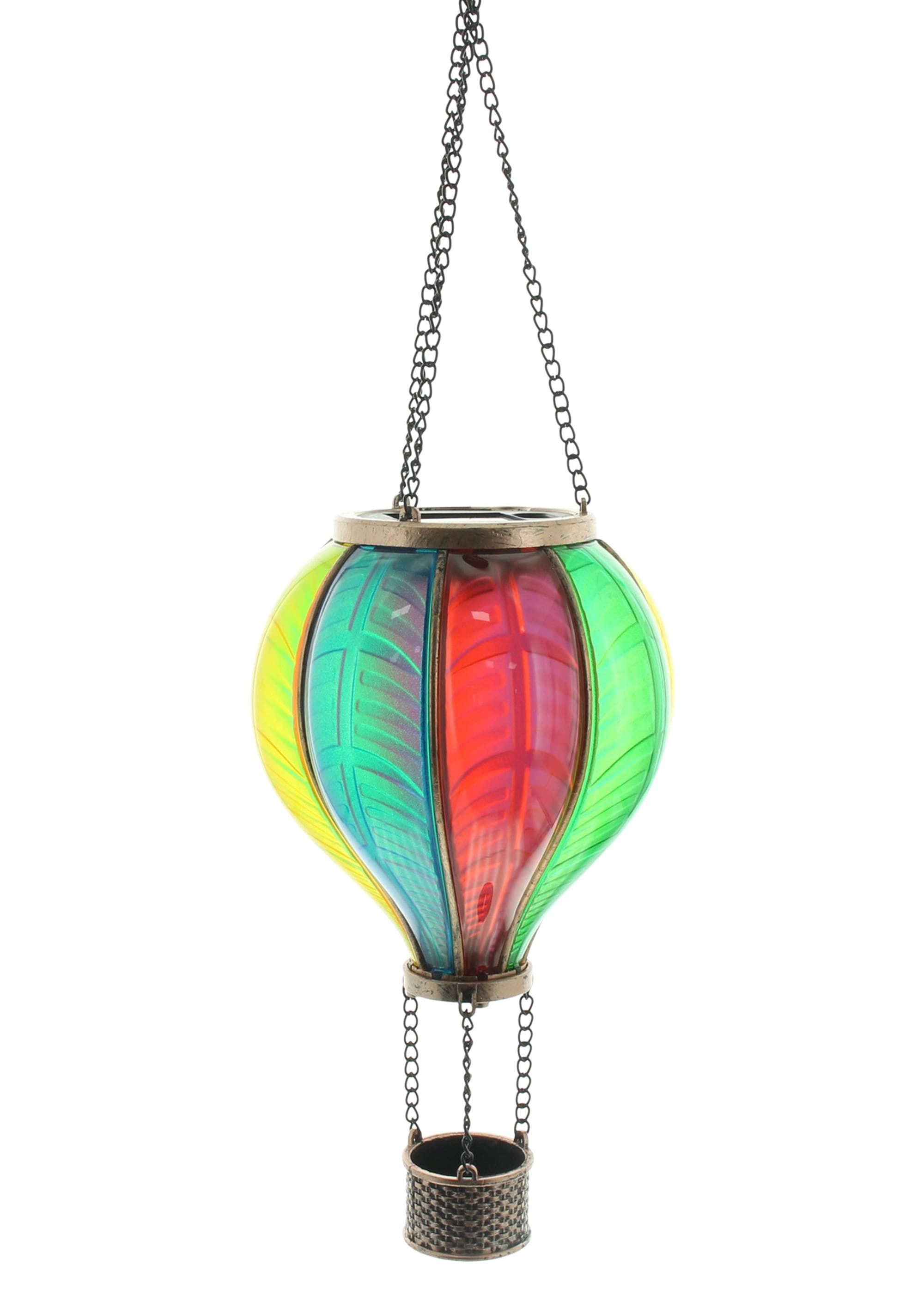 Dekoleidenschaft LED Solarleuchte "Heißluftballon" bunt, Outdoor Hängelaterne, Solar Gartenlaterne 46 cm, LED fest integriert, wetterfest, Solarlaterne für Draußen, Solarlampe Außen