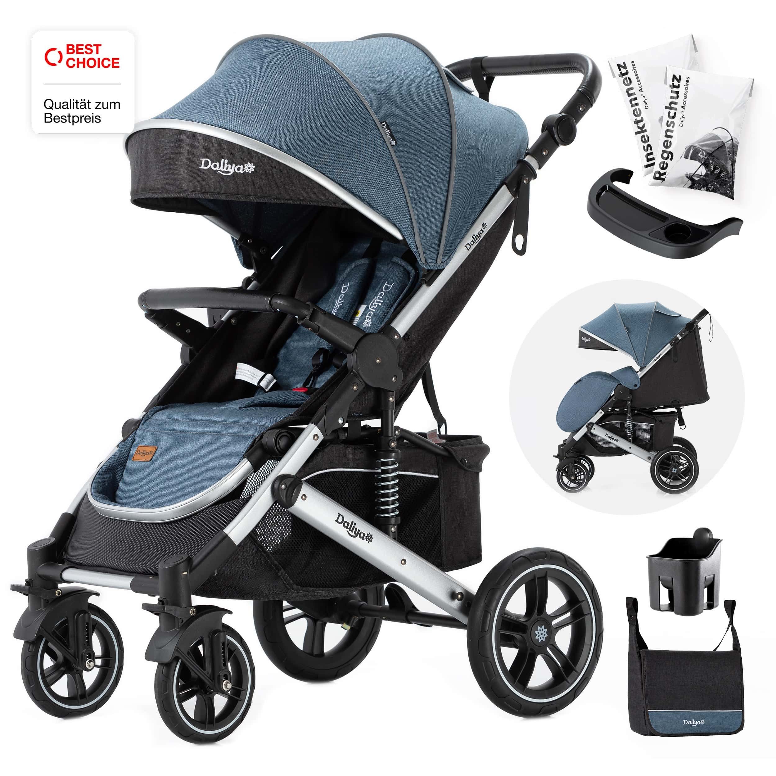 Daliya® Kinder-Buggy RAPIDY Buggy Kinderwagen, XXL Set, kompakt, Kinderbuggy, Sportwagen, (XXL 10-tlg. Komplettset, 10-tlg), Liegeposition, Fußsack, Spieltisch, Wickeltasche, Regenverdeck