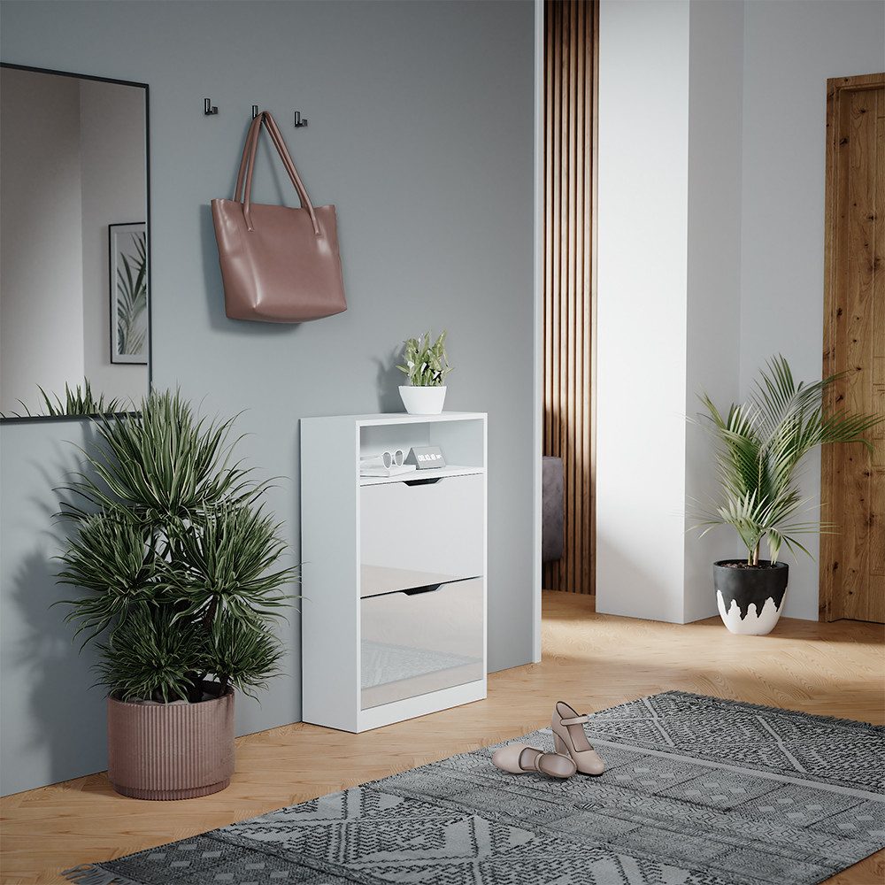 Vicco Schuhkipper Luca, Weiß Hochglanz, 22 x 89.5 cm mit 2 Fächern