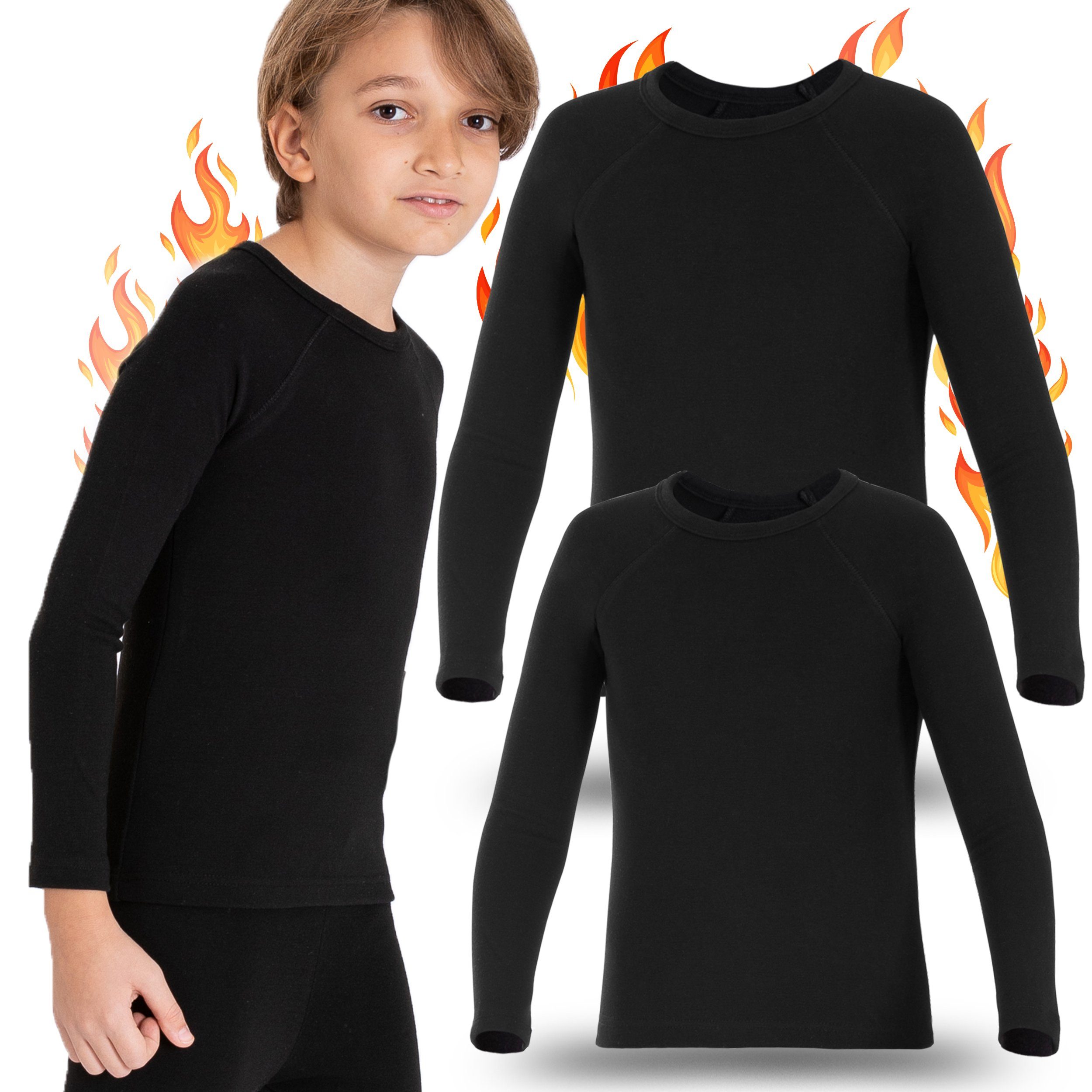 LOREZA Thermounterhemd 2 Kinder Jungen Mädchen Thermounterwäsche Langarm (2-St) FLEECE INNENFUTTER Angeraute Innenseite für ein flauschiges und wärmendes Wohlgefühl