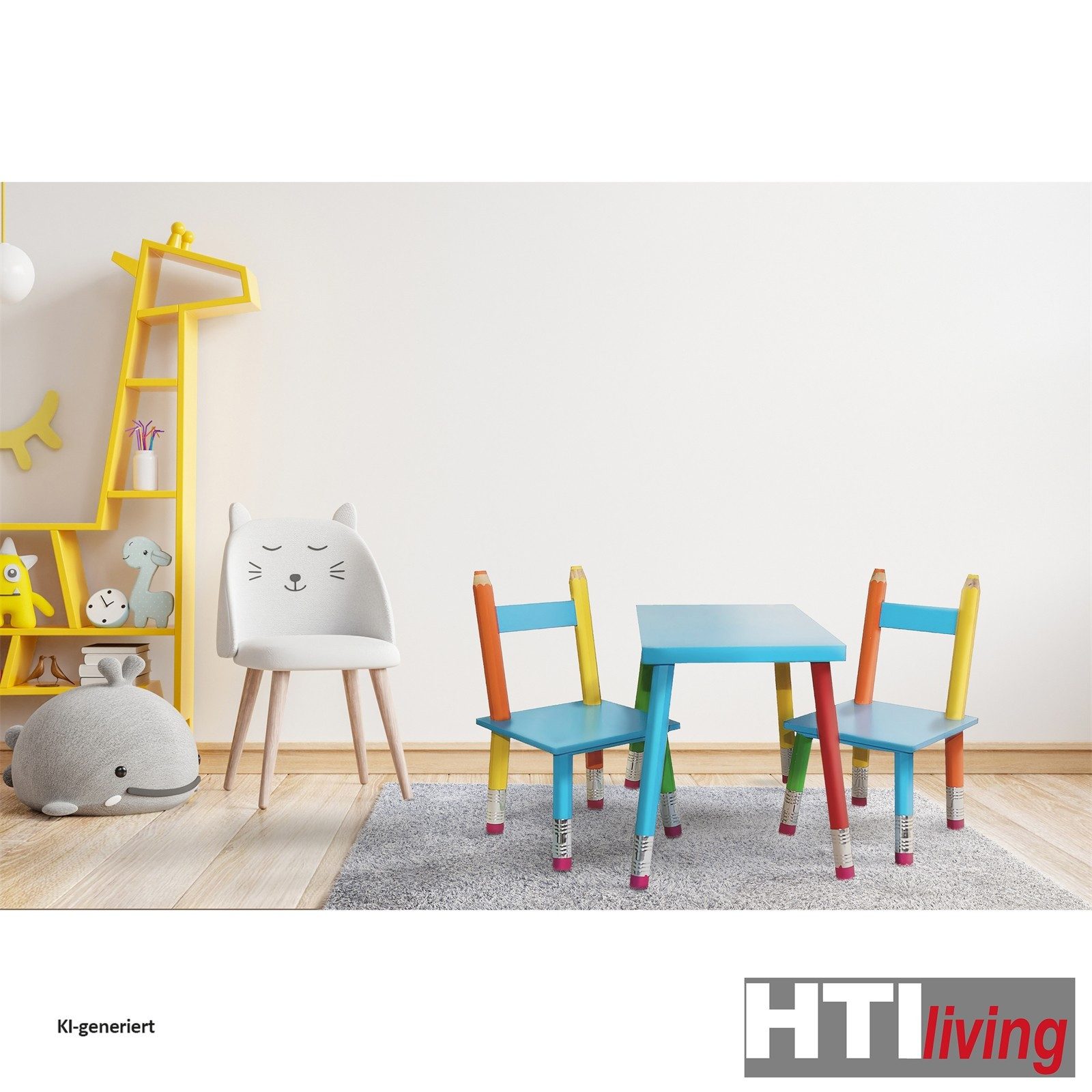 HTI-Living Kindersitzgruppe Sitzgruppe aus Holz für Kinder Buntstift, (Set, 3-tlg., 1 Tisch und 2 Stühle), Kinderstuhl Kindertisch Kindermöbel