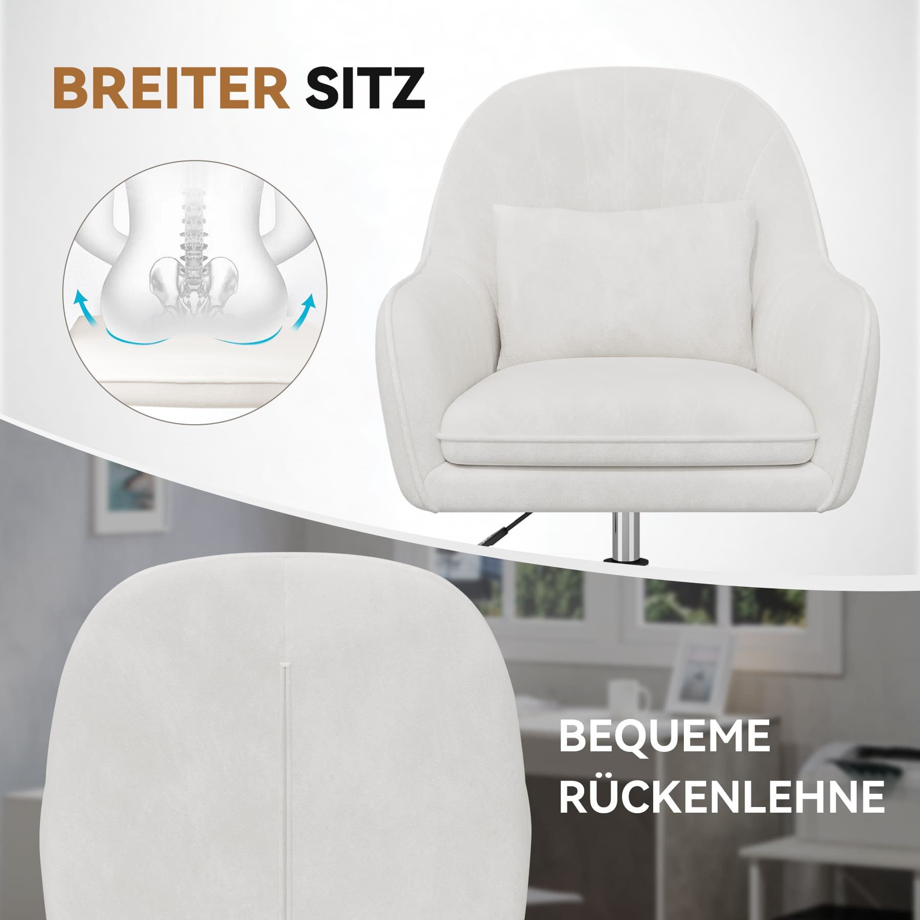 HawthyHome Bürostuhl Ergonomischer Homeoffice-Stuhl, 360° Drehbar & Höhenverstellbar (1 St), Samtbezug mit Kopfkissen, ideal für Arbeitszimmer & Schlafzimmer