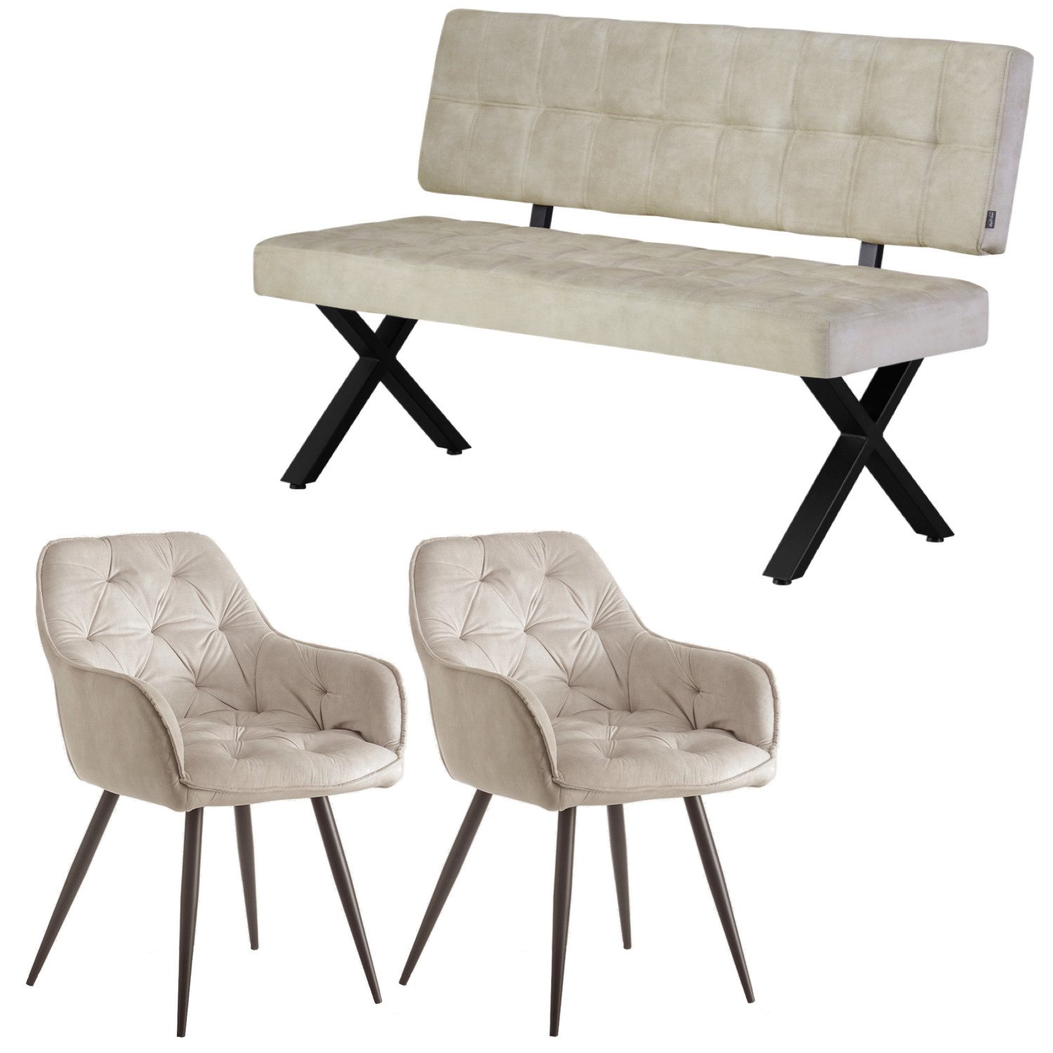 B&D home Sitzgruppe ELEN, (3-tlg), gepolstert, mit Rückenlehne und 2 Стулья