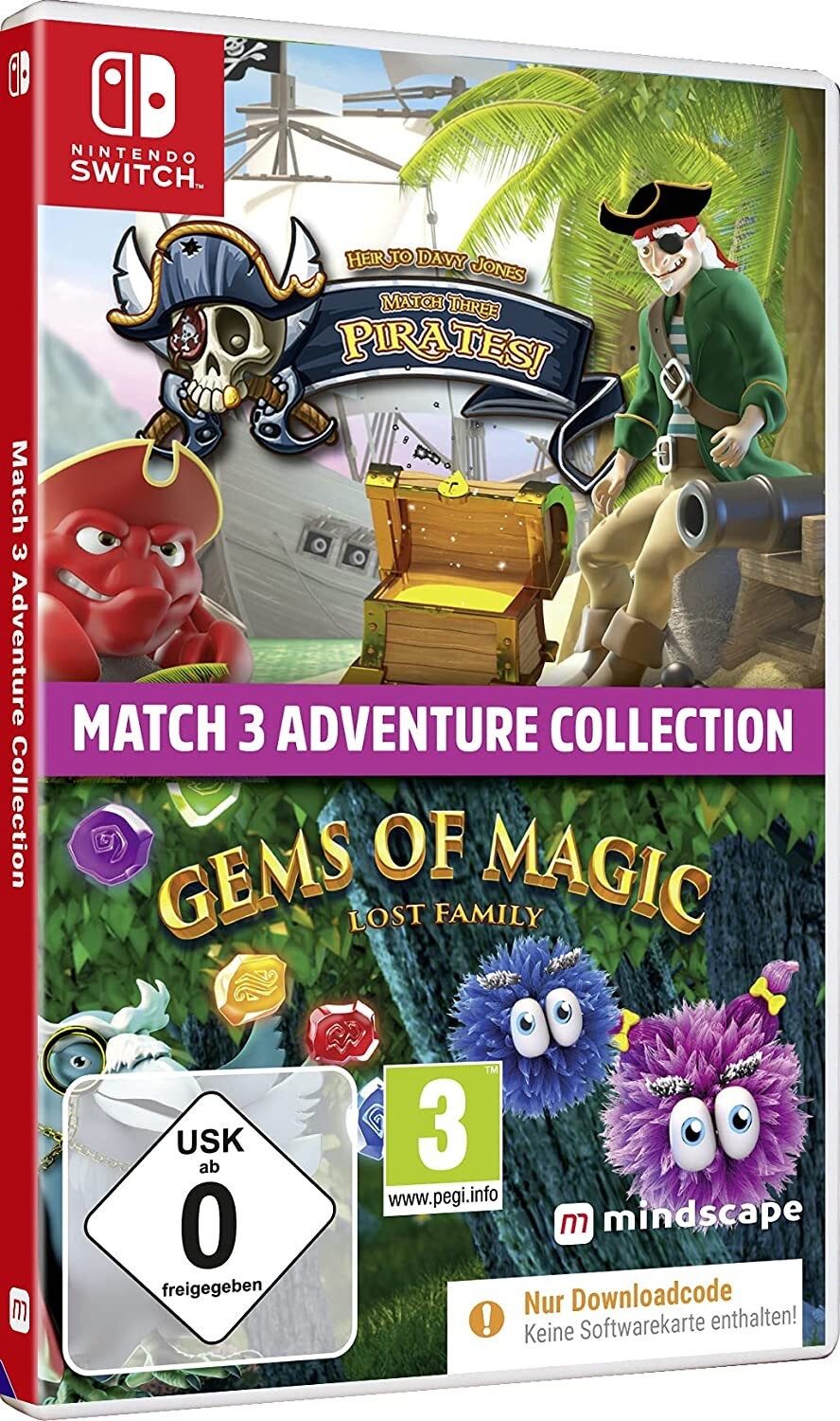 Match 3- Pirates! & Gems of Magic - Nintendo Switch - Code in a Box (Code in a Box), Nintendo Switch