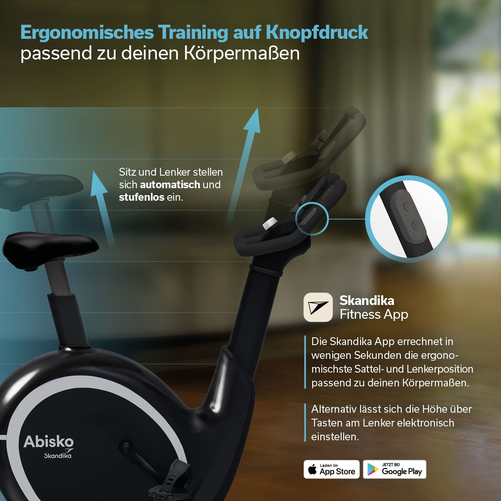 Skandika Ergometer Abisko, Weltneuheit, Smarter Ergometer für Zuhause mit App Steuerung, EMS-Widerstand, Auto.Lenker- & Satteleinstellung, 36 Widerstandsstufen