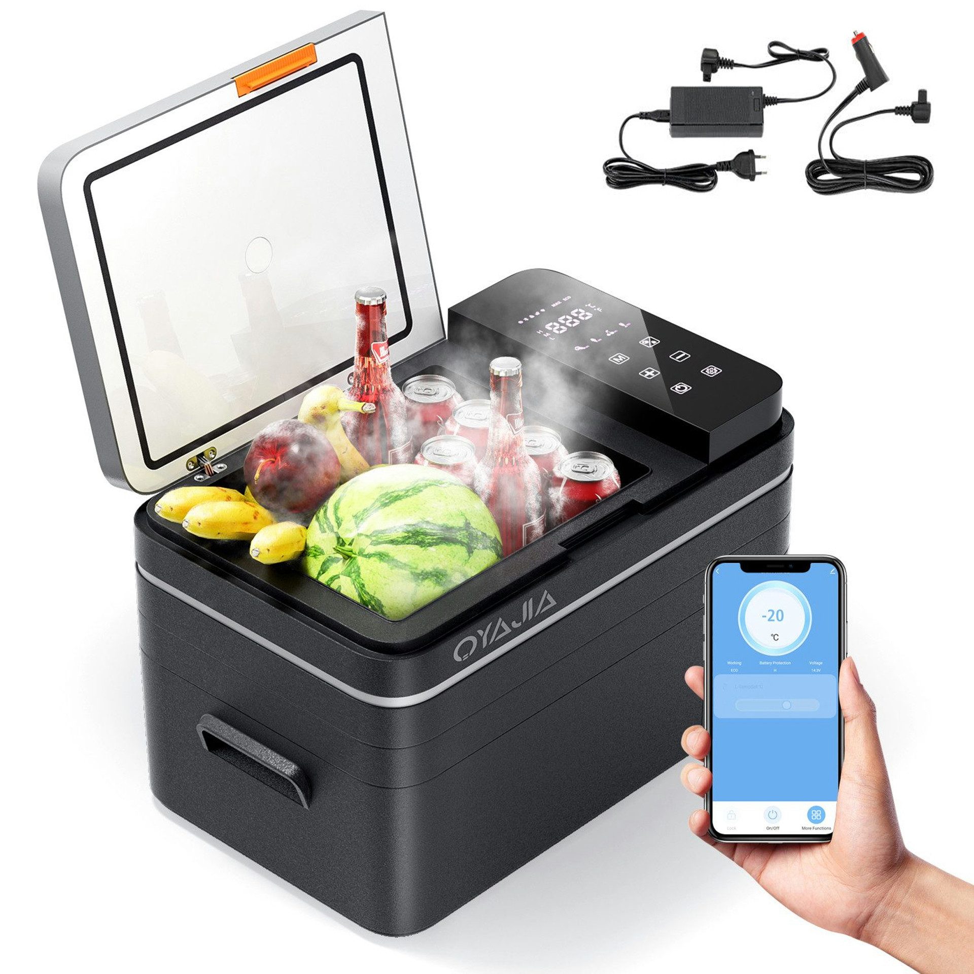 oyajia Elektrische Kühlbox Kompressor Kühlbox 31 Liter mit APP-Steuerung, 12/24V und 110-240 V, Mini Kühlschrank kalt & warm