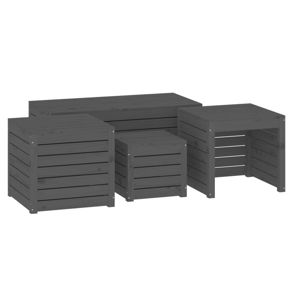 vidaXL Auflagenbox 4-tlg Gartenbox-Set Grau Massivholz Kiefer