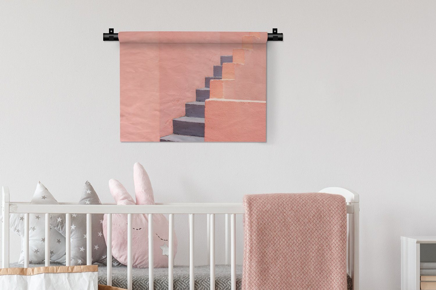 MuchoWow Wanddekoobjekt Treppe - Architektur Wandbehang, Wohnzimmer, Wanddeko Kinderzimmer Rosa - Pastell, Schlafzimmer, - für Kleid