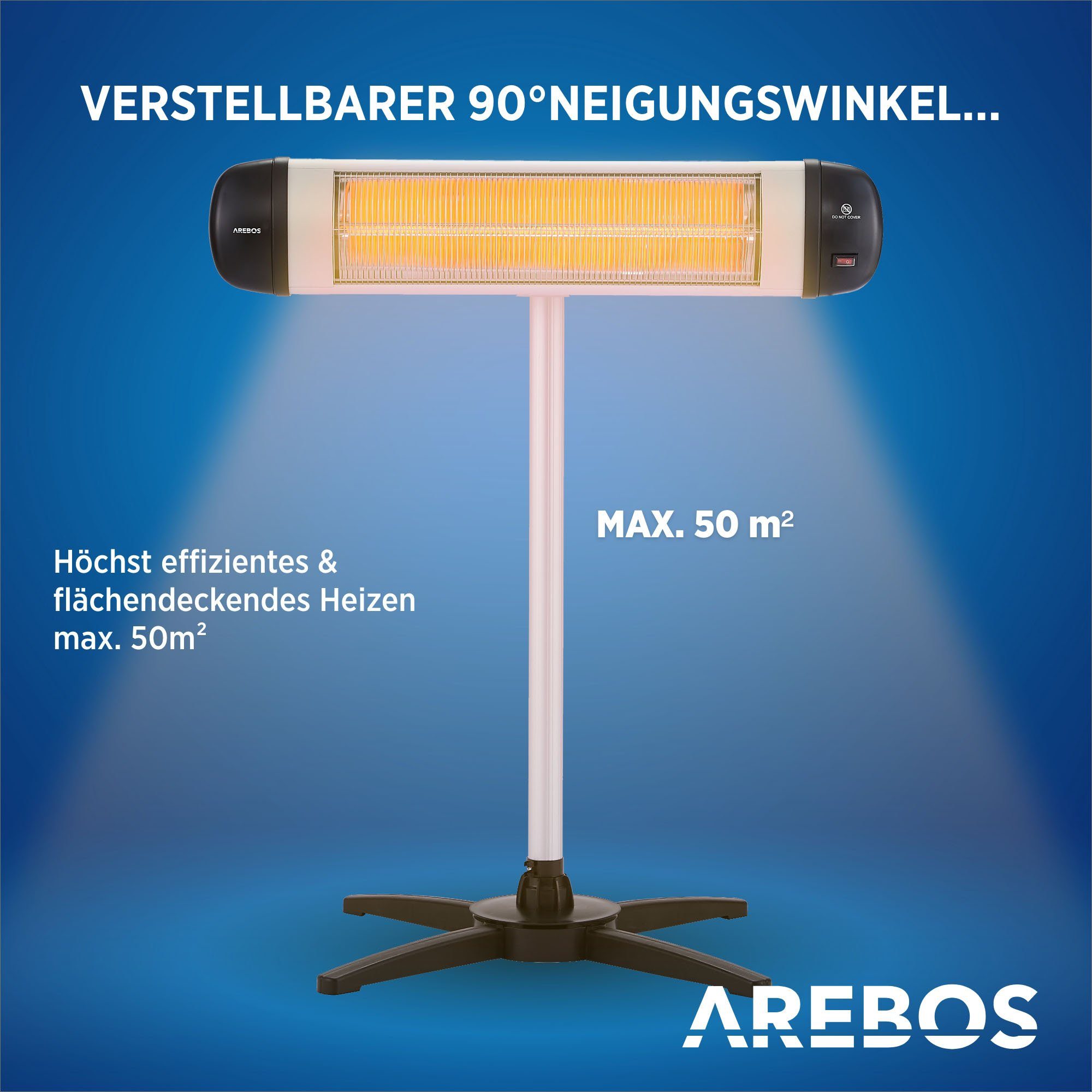 Arebos Heizstrahler Infrarot Heizstrahler 2500 W, mit Kreuzstativ