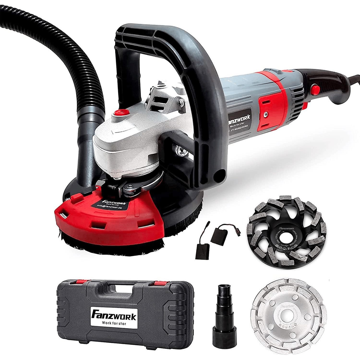 Winkelschleifer 1500W Betonschleifer mit 125mm Diamanttopf PROFI & Absaughaube