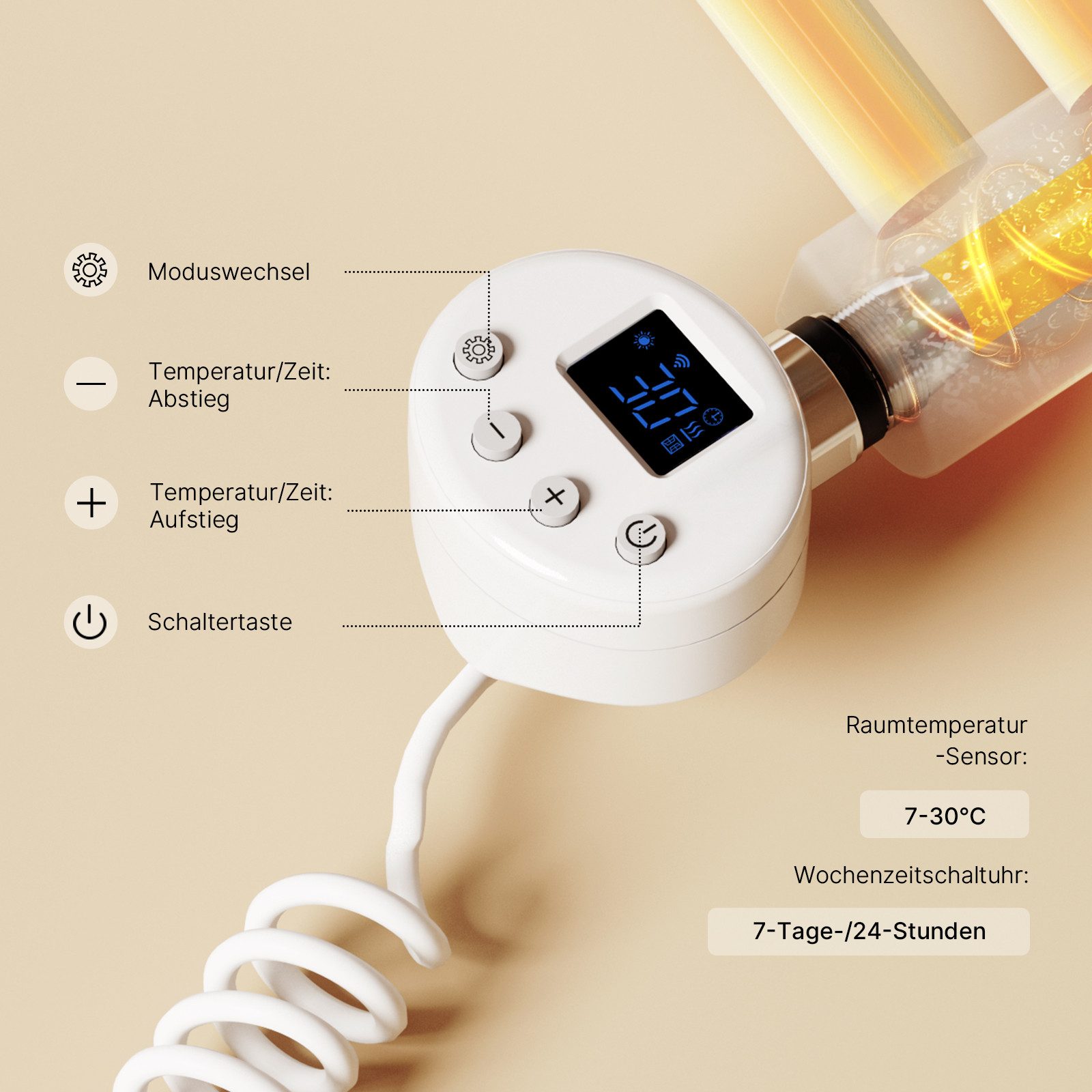 EMKE Heizstab heizkörper 300-1200W Timing Funktion Temperatureinstellung: 30-70°C, Wifi APP Steurung Thermostat Heizelement für Badheizkörper – Bild 4 von 5