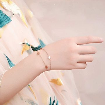 Fivejoy Bettelarmband Rosegold Herzen Damen Armband Layered mit Herz Anhängern Doppelt Kette (1-tlg)