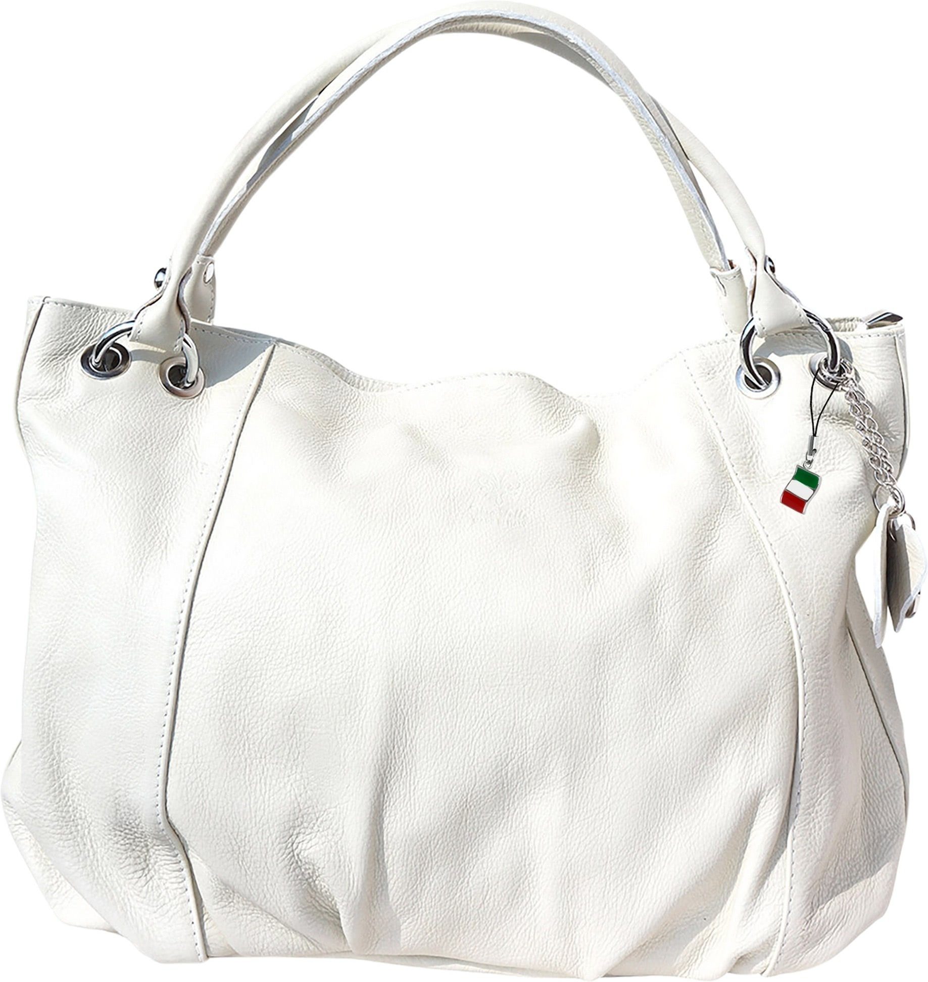 FLORENCE Henkeltasche D2OTF128X Florence Hobo Bag Schultertasche (Henkeltasche, Henkeltasche), Damen Tasche Echtleder beige, weiß, Made-In Italy