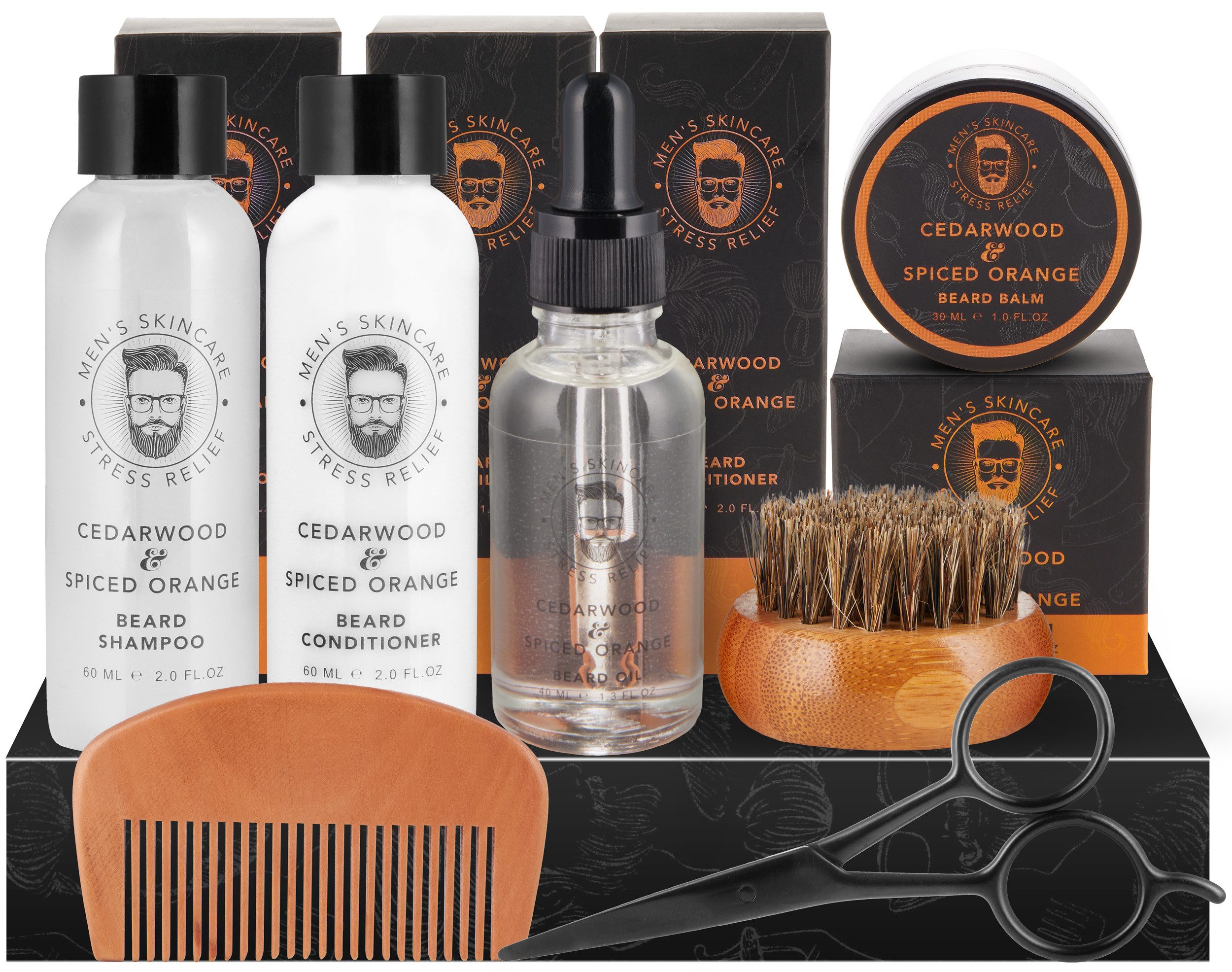BRUBAKER Bartstyling-Set Bartpflege Geschenk Set für Männer, Herren Wasch- und Pflegeset, 7-tlg., für das Peeling, zum Waschen, Cremen, Ölen, Schneiden und Kämmen, Bartset Bartpflegeset Geschenk für Papa, Vatertagsgeschenk