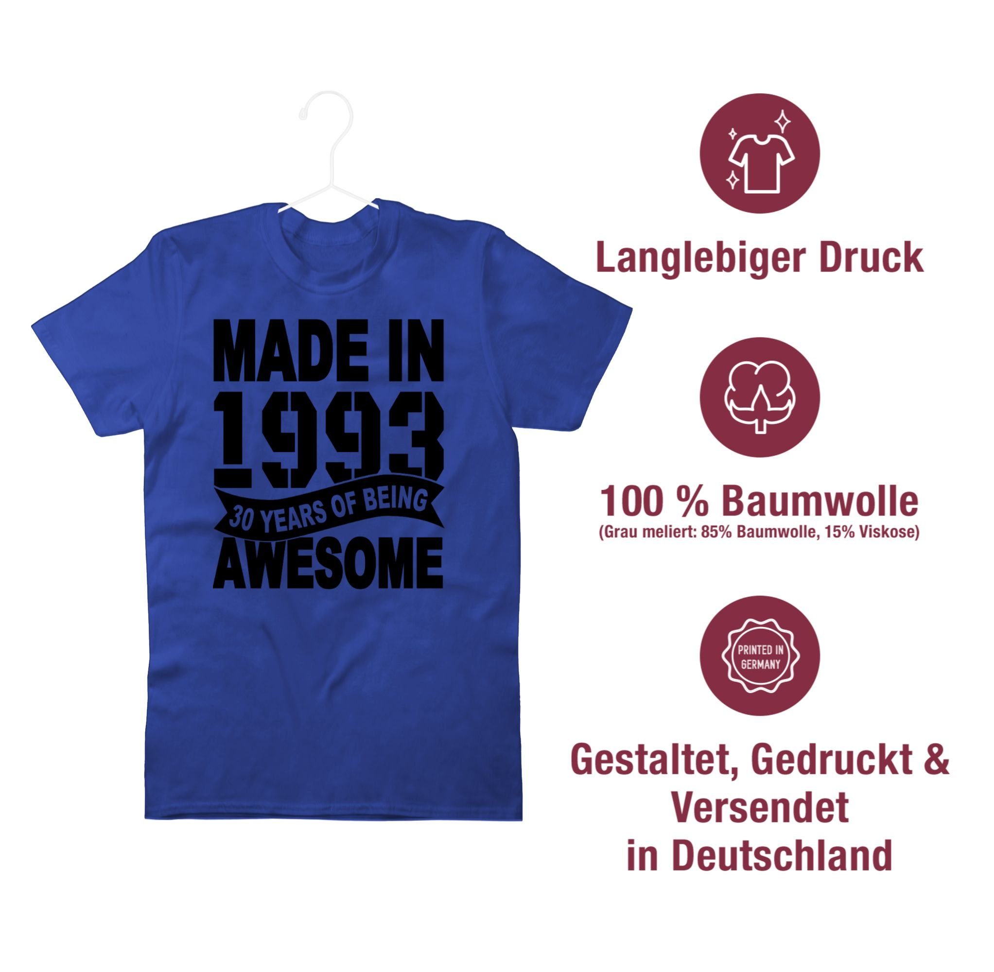 in 30. being 2 years 1993 Made Shirtracer schwarz Royalblau of awesome T-Shirt Thirty Geburtstag