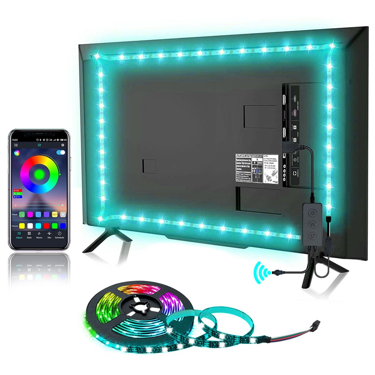 Sync,RGB LANOR TV-Hintergrundbeleuchtung,Music LED Tasten LED Bluetooth Stripe App,3