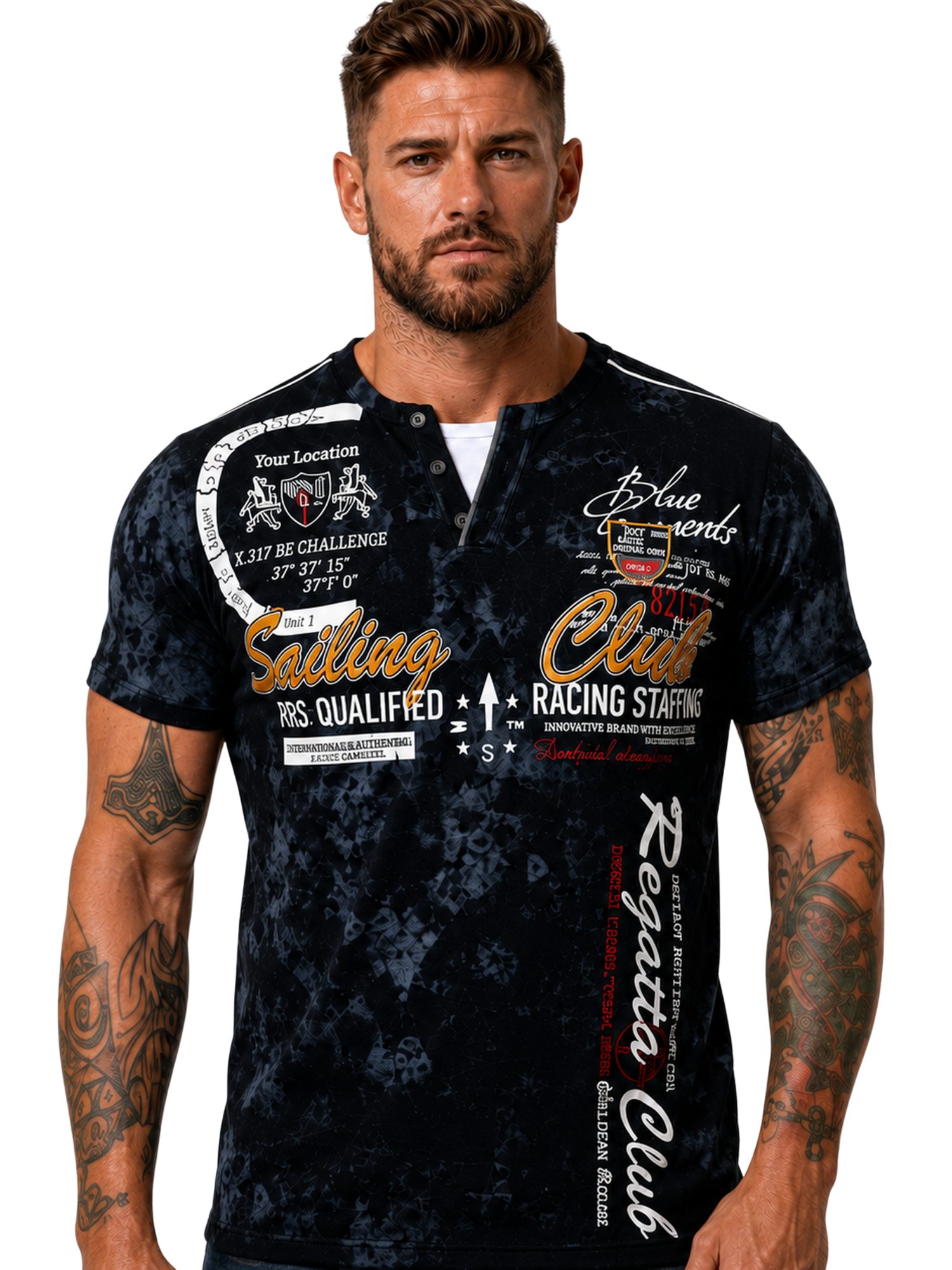 L.gonline Kurzarmshirt Herren T-Shirt, Sommershirt, Batik Optik, 2879 Schwarz 3XL (Shirt Kurzarmshirt Tee, 1-tlg) Fitness Freizeit Casual
