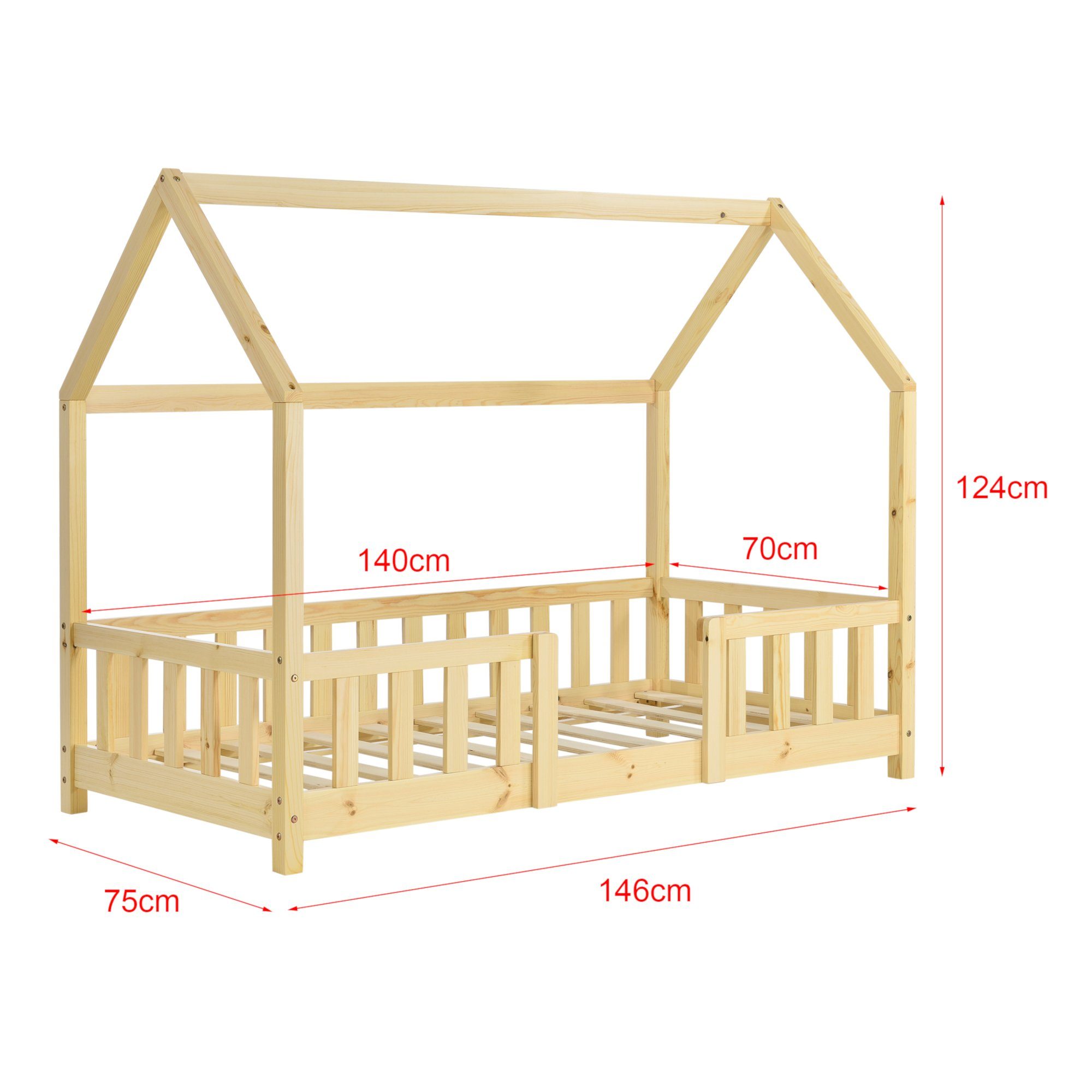 en.casa Kinderbett, »Sisimiut« Hausbett mit Matratze 70 x 140 cm Naturholz