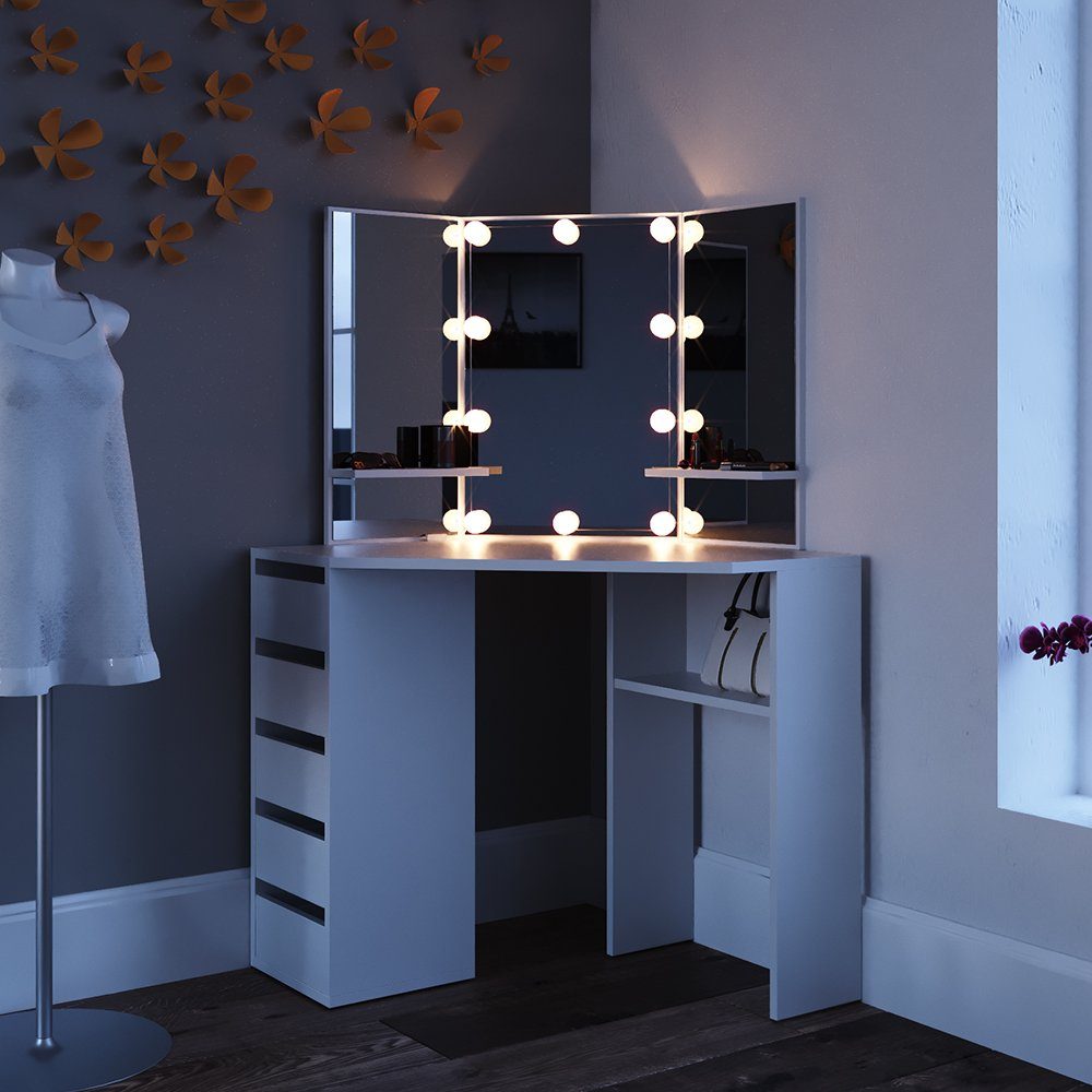 Schminktisch Arielle, Weiß, 110 cm mit LED Beleuchtung