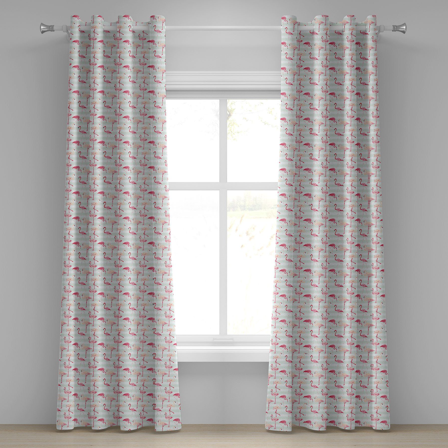 Dekorative 2-Panel-Fenstervorhänge Wohnzimmer, Flamingo Jungle Pastel Abakuhaus, Striped Schlafzimmer für Gardine