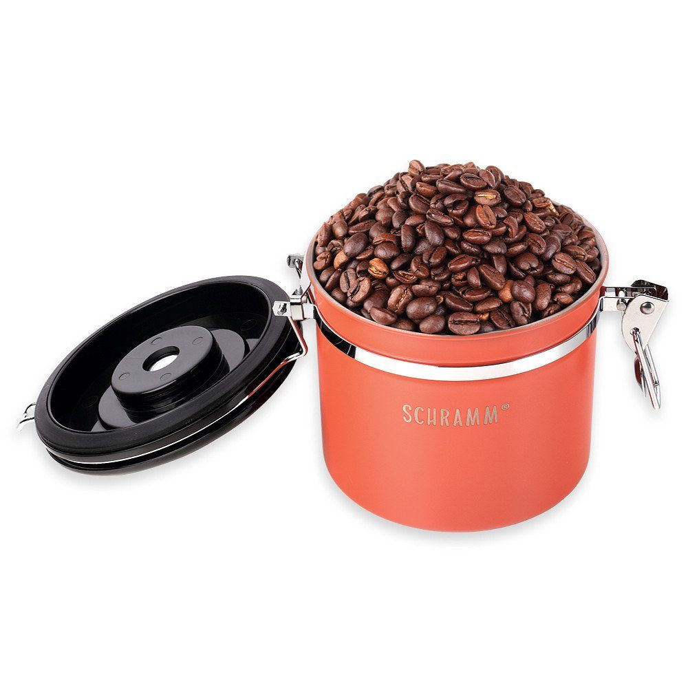 Schramm Kaffeedose Schramm® aus 12cm Kaffeedose Kaffeedosen Kaffeebehälter 1200 Farben Edelstahl ml 10 mit in orange Dosierlöffel Höhe
