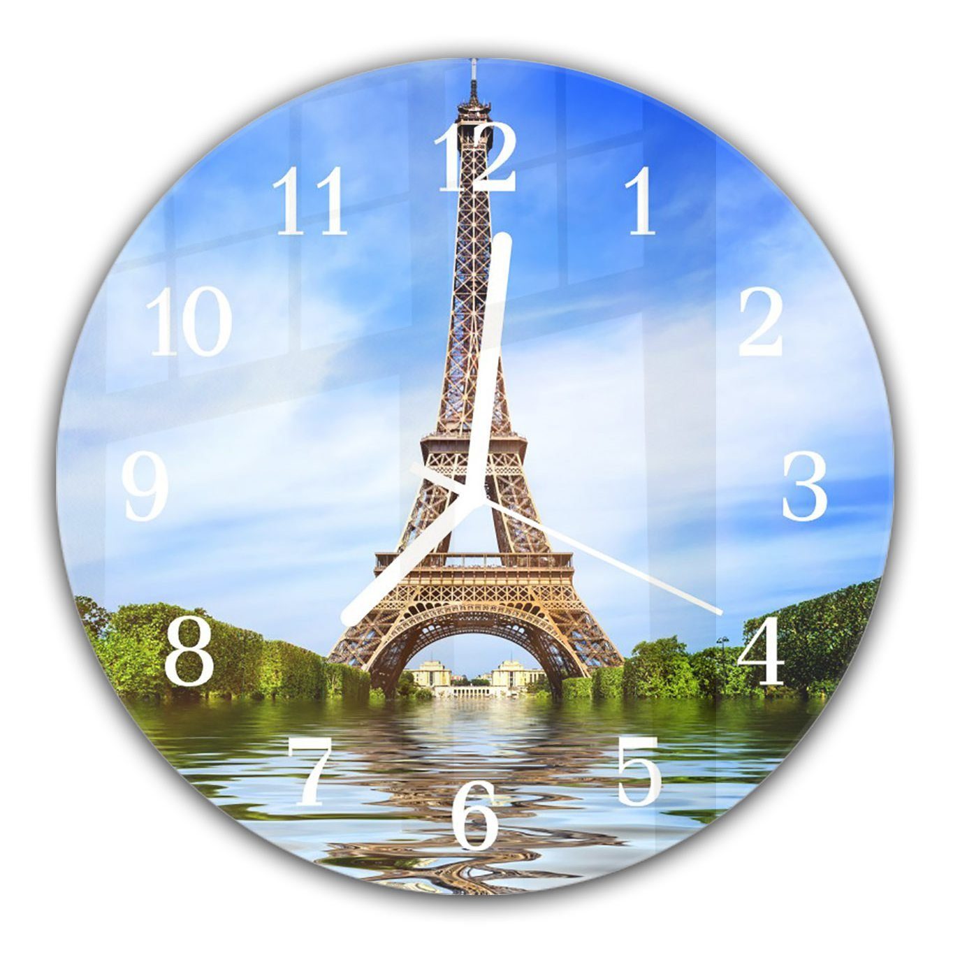 mit Durchmesser - cm Primedeco aus Glas 30 Wanduhr Wanduhr mit Rund Quarzuhrwerk und im Motiv Sommer Paris