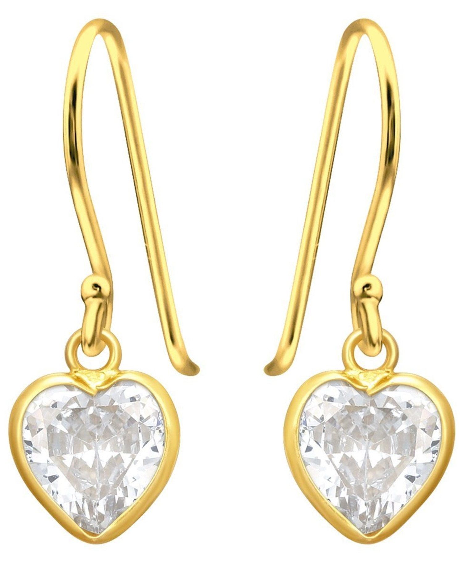 Goldene Hufeisen Paar Ohrhaken Herz Ohrringe aus 925 Sterling Silber Vergoldet mit Zirkonia Kristall (1 Paar, inkl. Etui), Anlaufgeschützt