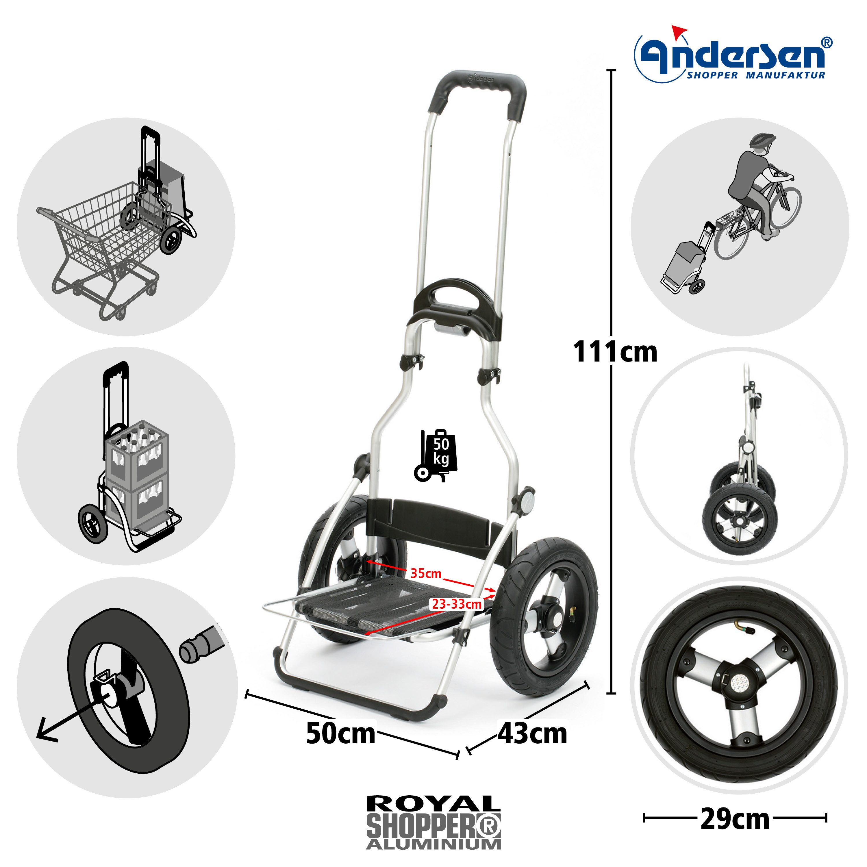 Andersen Einkaufstrolley Royal Shopper Eske grün, klappbare Ladefläche, belastbar bis 50kg, wasserabweisend