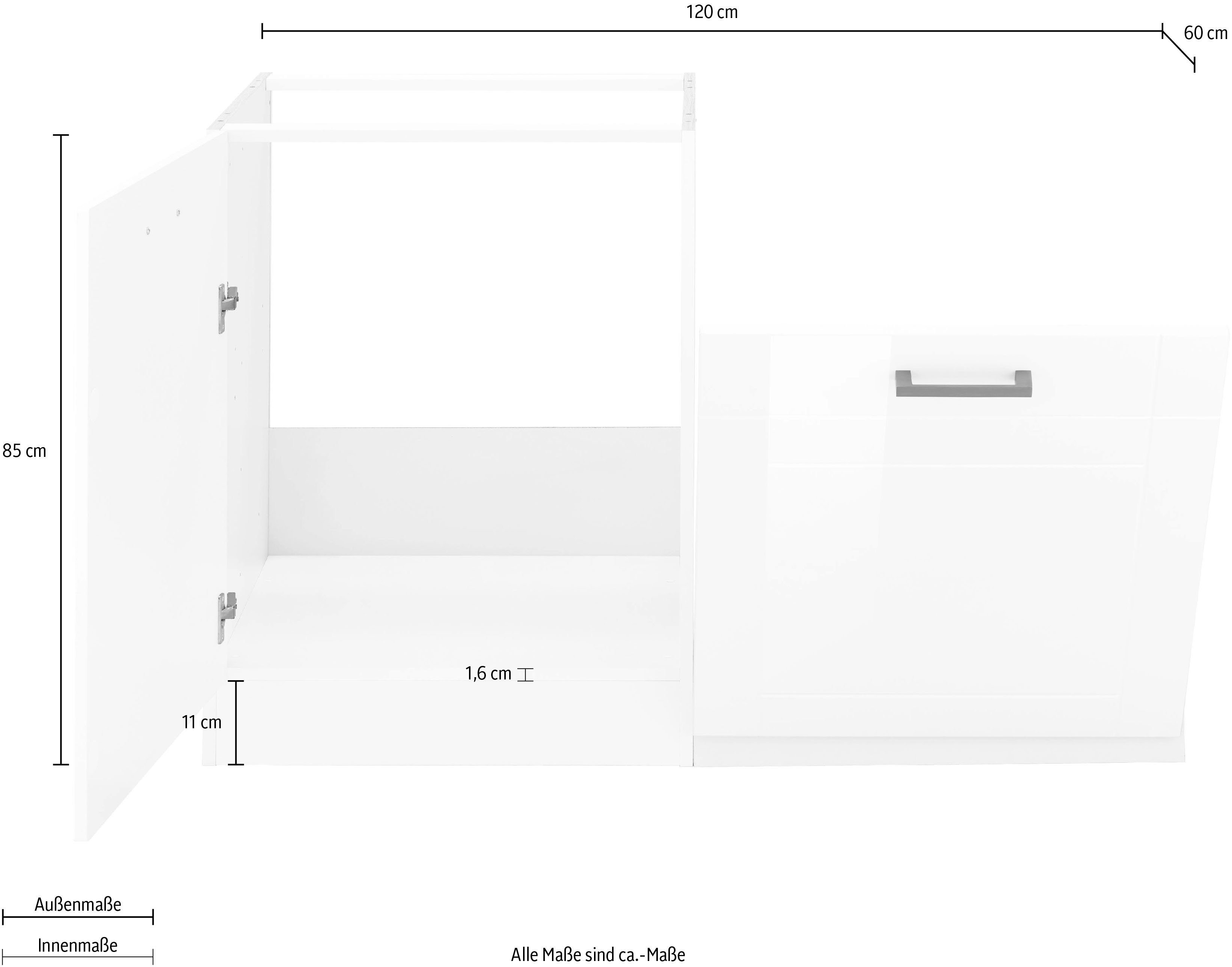 120 MÖBEL cm weiß Spülenschrank weiß Einbauspüle breit, Tinnum MDF-Fronten, HELD Metallgriffe, | inklusive