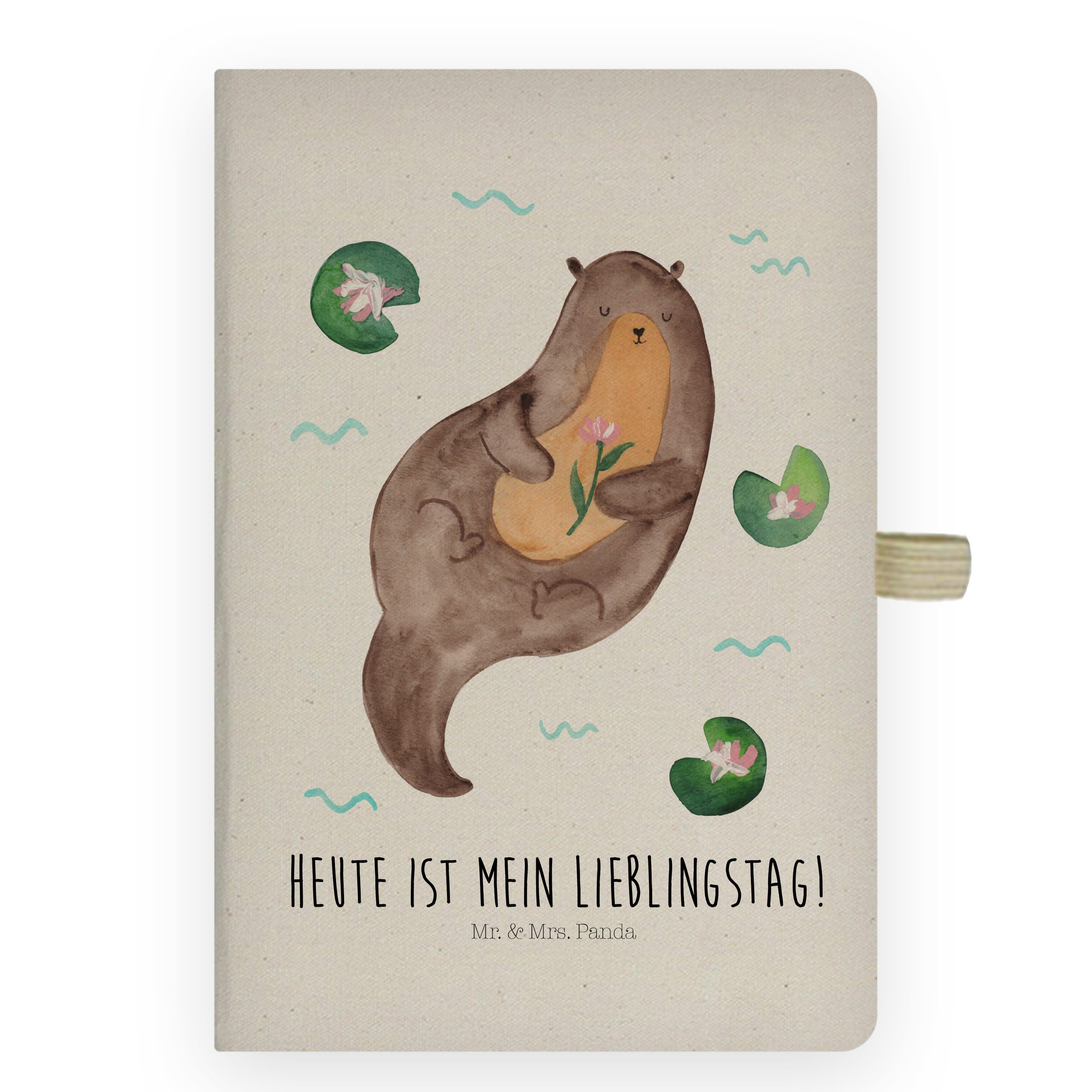 Mr. & Mrs. Panda Notizbuch Otter mit Seerose - Transparent - Geschenk, Schreibheft, Otter Seeott Mr. & Mrs. Panda