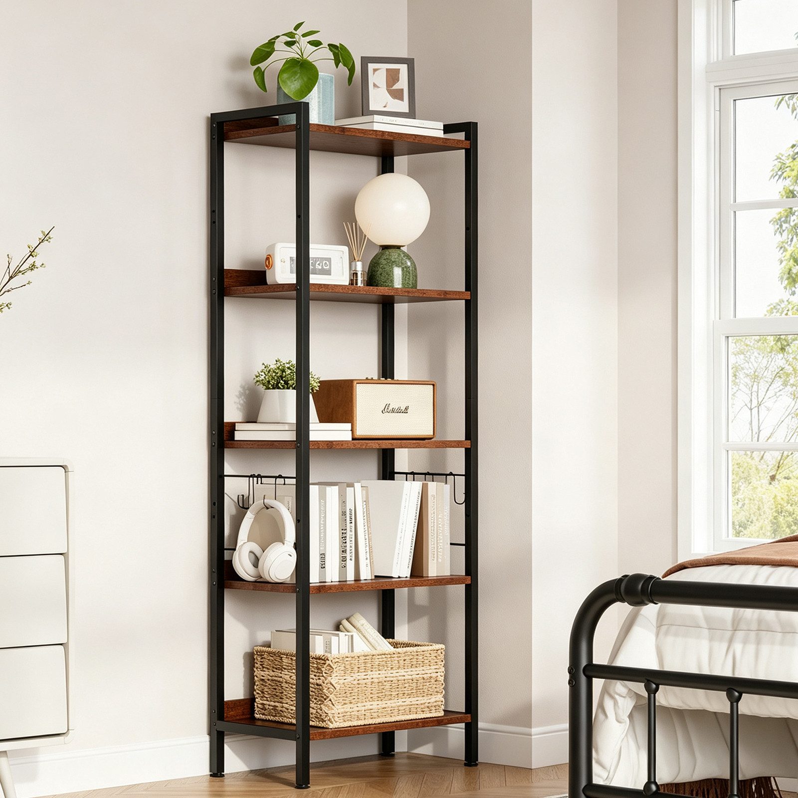 OUNUO Küchenregal 5 Ebenen Bücherregal Standregal mit S-Haken 60x35x165cm – Bild 5 von 5
