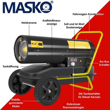 MASKO Heizgerät, 30000 W, Heizkanone 30kW Diesel Bautrockner Bauheizer Heißluftgenerator