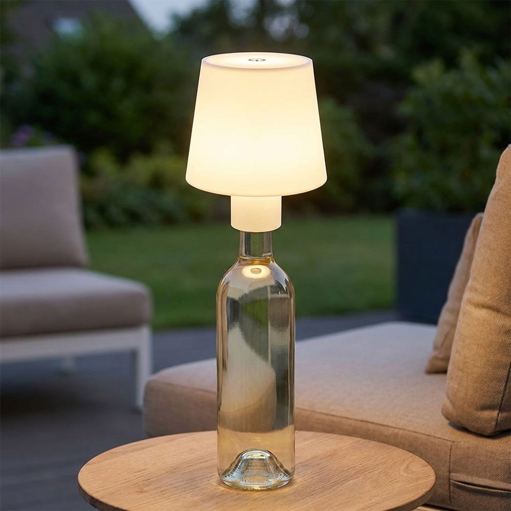 GLOBO LIGHTING Außen-Tischleuchte, LED-Leuchtmittel fest verbaut, Warmweiß, 2x Tischlampe Außen Innen Flaschenlampe weiß LED Gartenlampe Touch