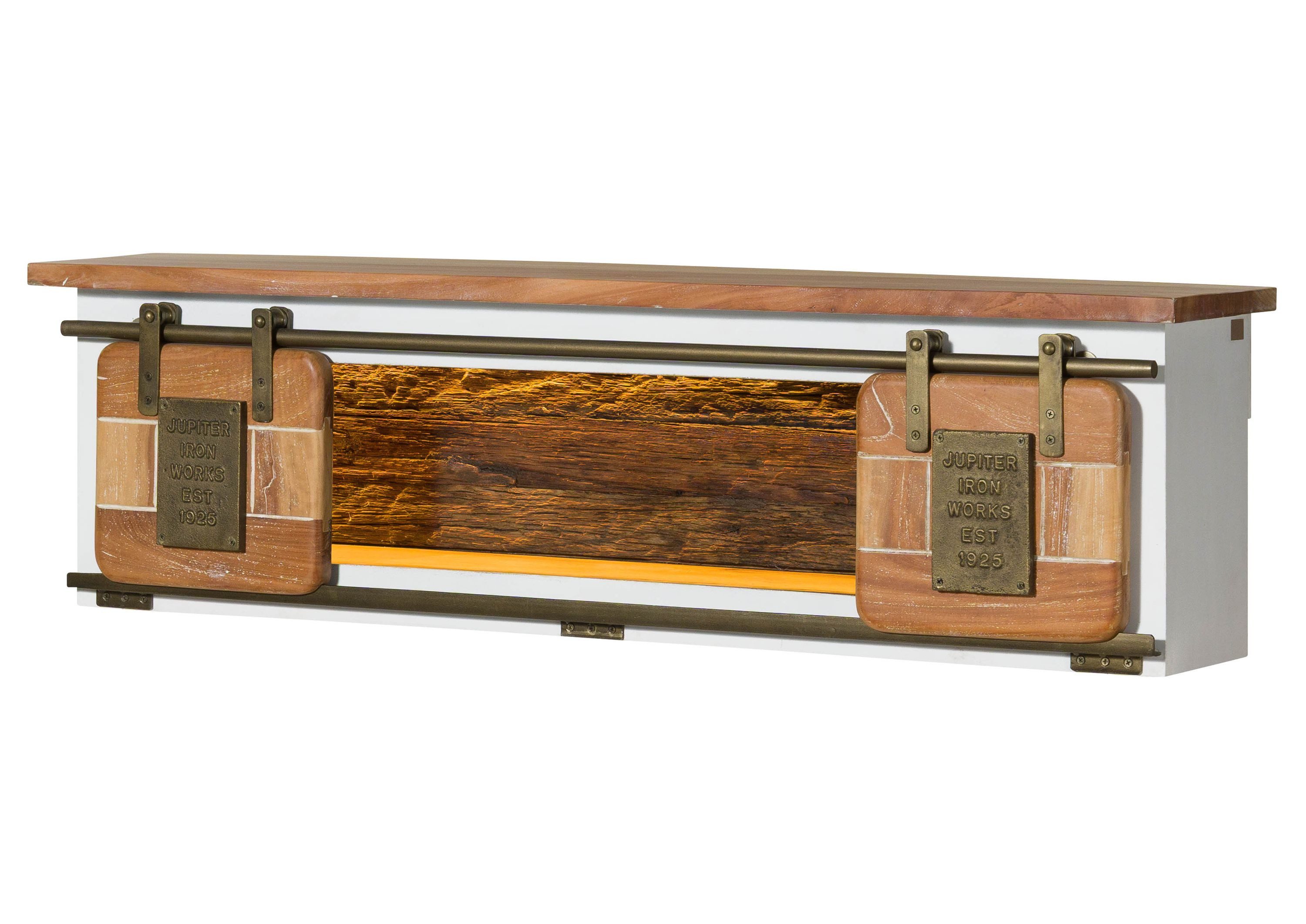 Massivmoebel24 Wandregal RAILWAY LUX, 1-tlg., Mango / Altholz 130x25x35 weiß lackiert RAILWAY LUX #552