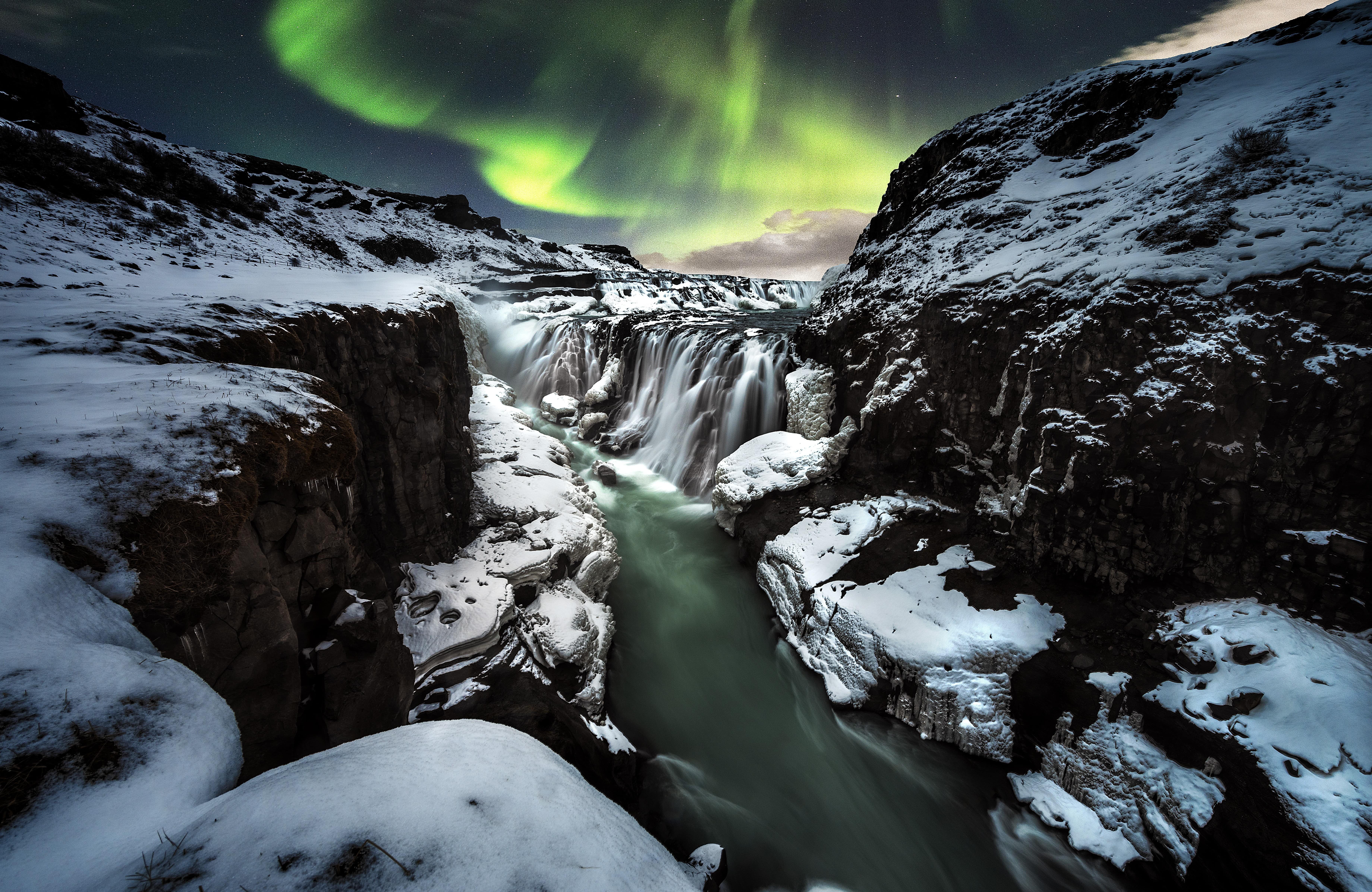 Fototapete VLIES-Tapete Premium Island Natur Polarlicht Nordlicht Himmel Schnee