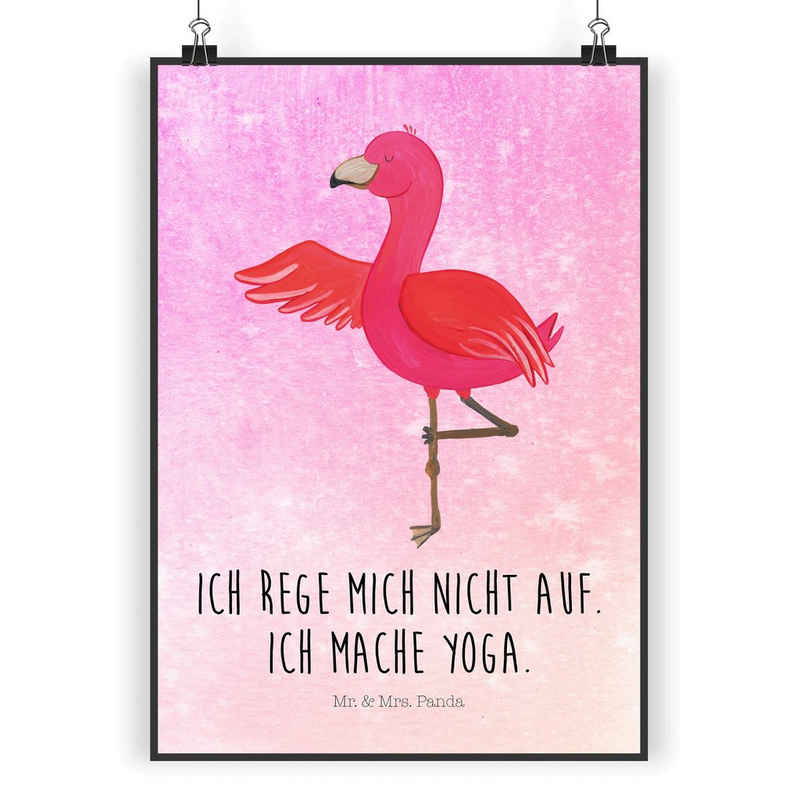 Mr. & Mrs. Panda Poster »Flamingo Yoga - Aquarell Pink - Geschenk, Rosa, Achtsamkeit, Wanddeko«, Flamingo Yoga (1 St)