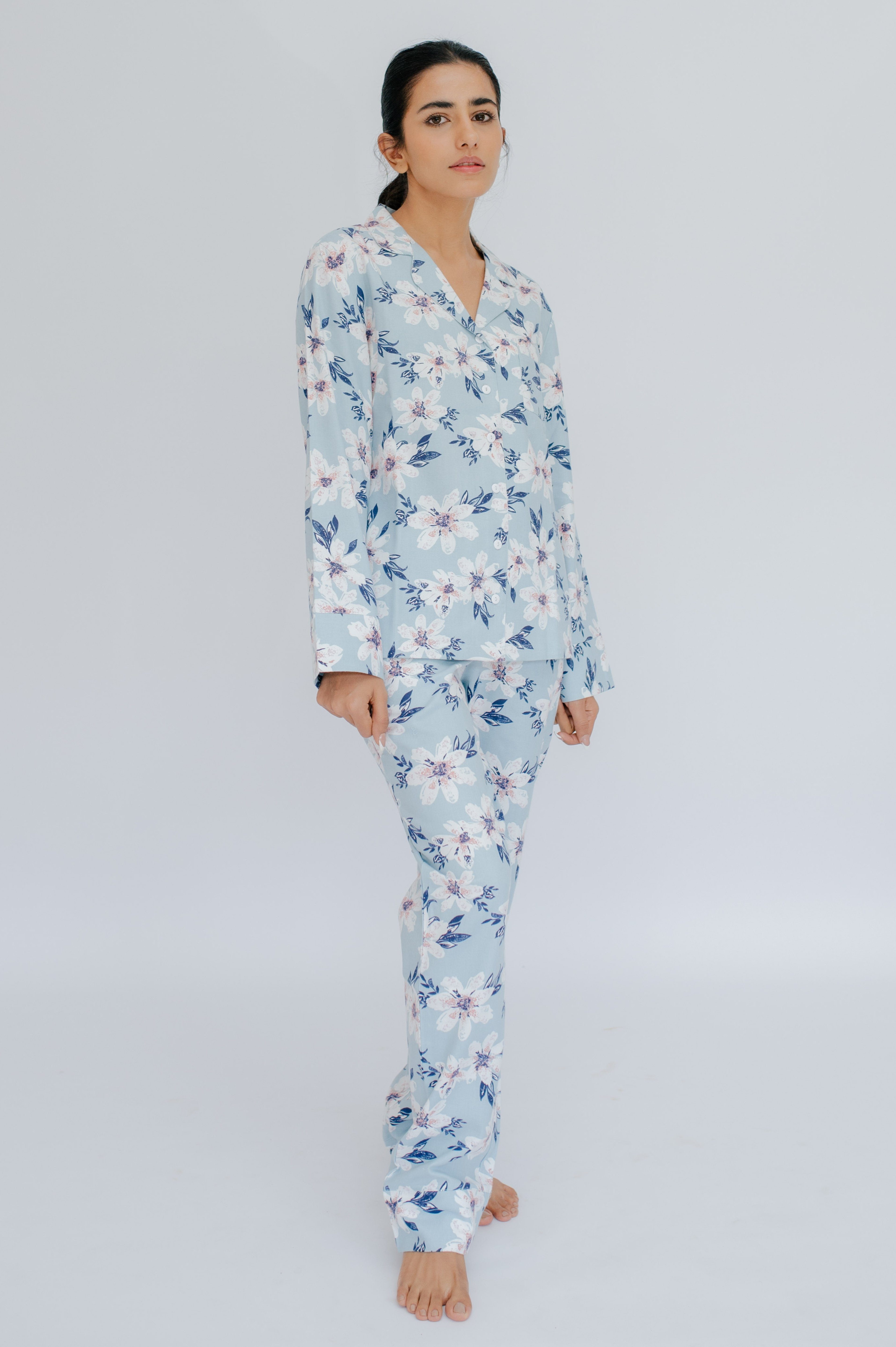 (2 in Schlafanzug mit SNOOZE 1 Blütendruck OFF Stück) Pyjama tlg., hellblau
