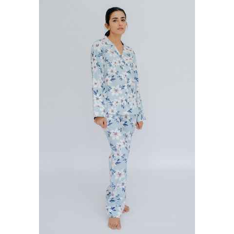 SNOOZE OFF Pyjama Schlafanzug in hellblau mit Blütendruck (2 tlg., 1 Stück)