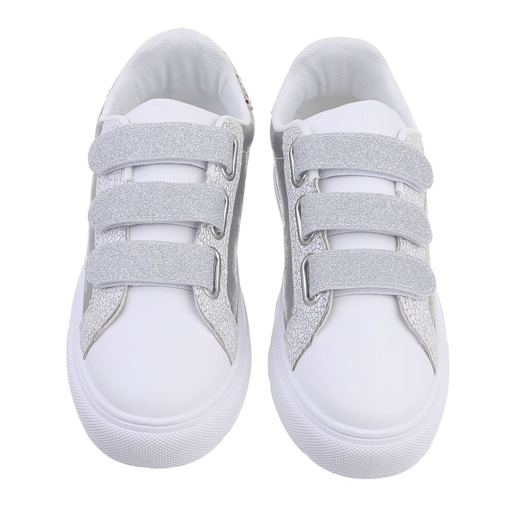 Ital-Design Damen Low-Top Freizeit Weiß Flach Silber Sneaker Low Sneakers Silber, in