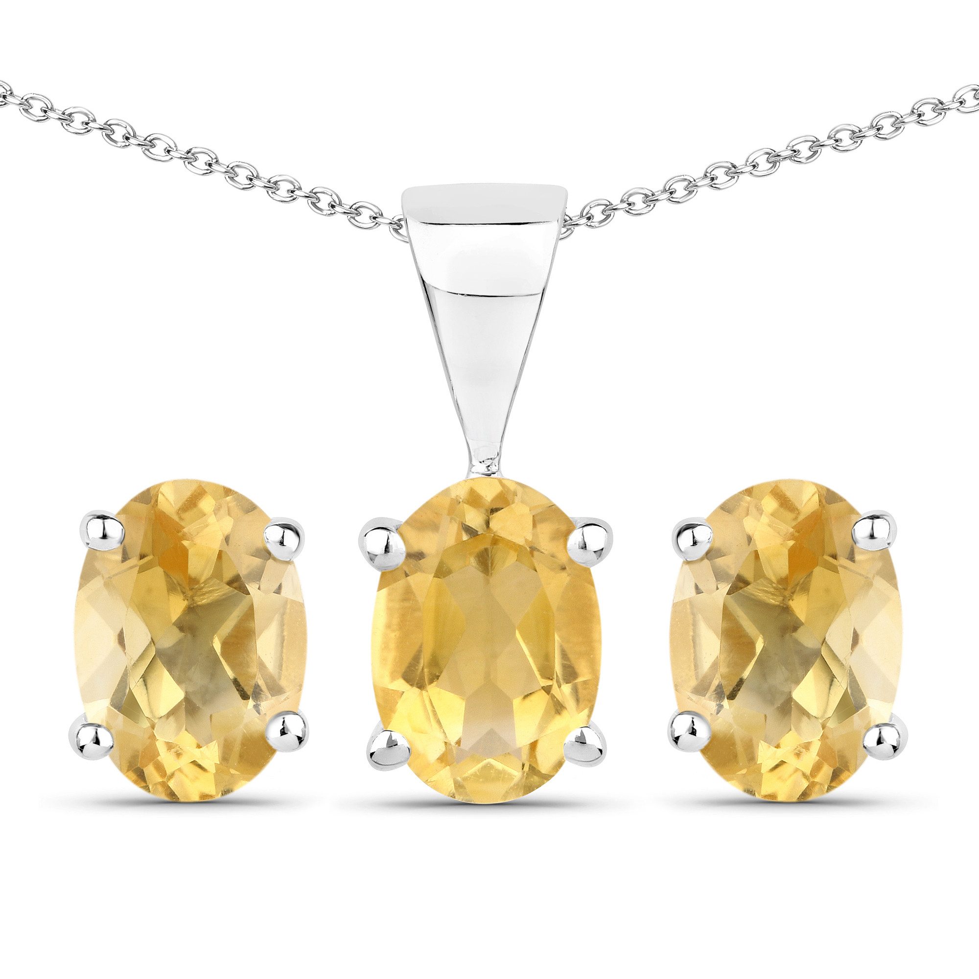 Vira Jewels Paar Ohrstecker Silber 925 rhodiniert Ohrringe und Halskette mit echtem Citrin
