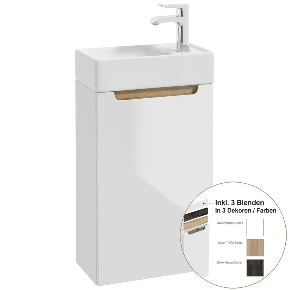 Lomadox Waschtisch SOFIA-107, Gäste Bad mit Keramikbecken in weiß Hochglanz günstig online kaufen