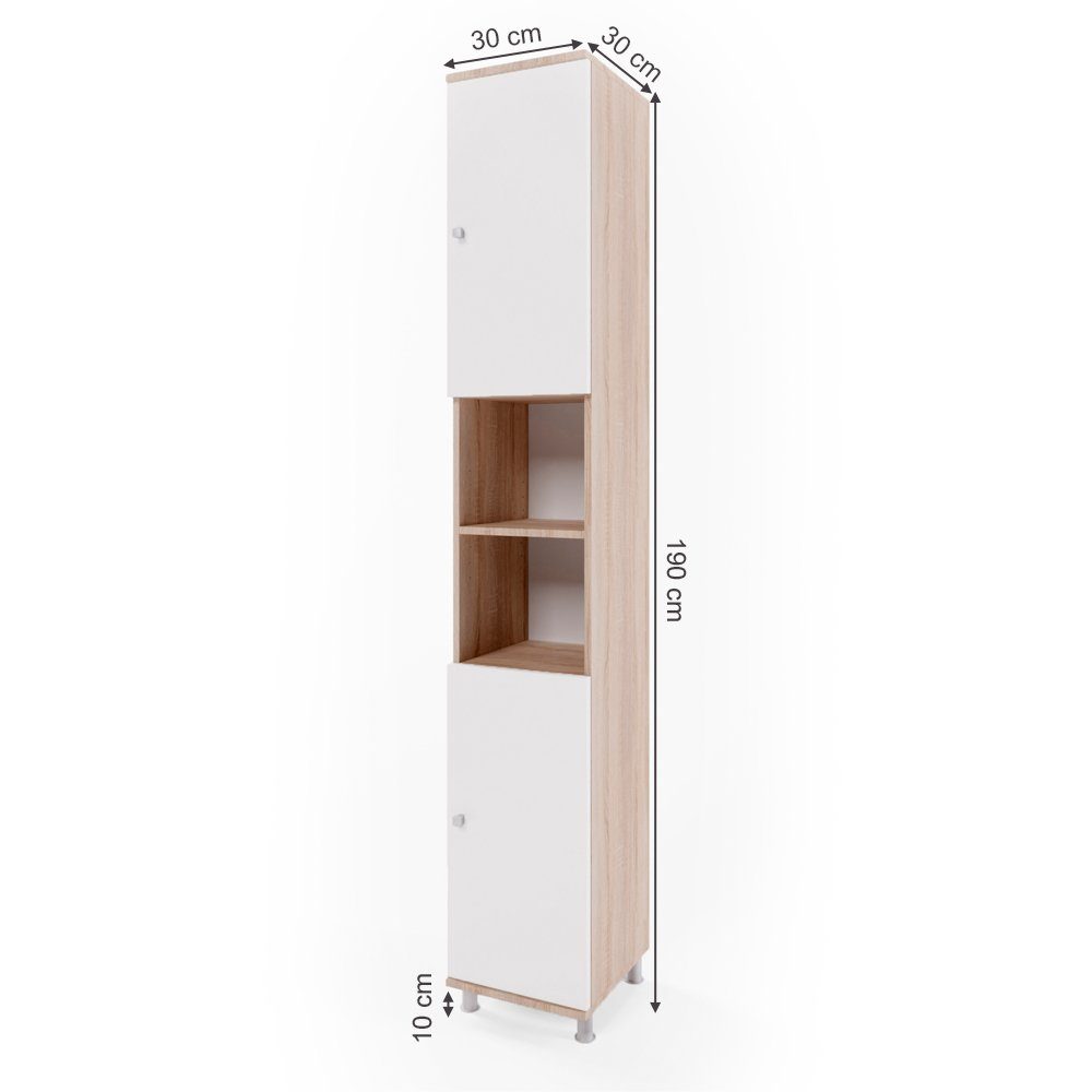 Vicco Hochschrank Fynn, Weiß/Sonoma, 30 x 190 cm (1-St)