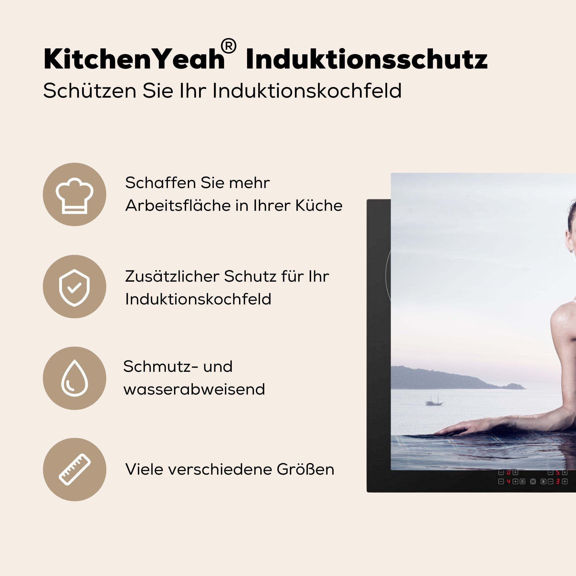 Induktionskochfeld Schutz Frau 81x52 tlg), Vinyl, (1 Bikini, die Ceranfeldabdeckung im Herdblende-/Abdeckplatte cm, Eine MuchoWow für blonde küche,