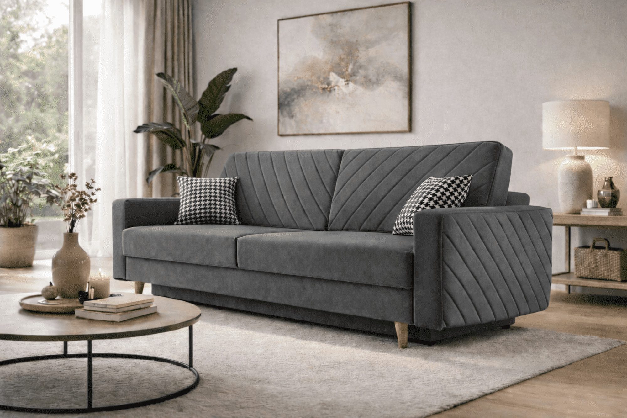 MOEBLO Schlafsofa CALIFORNIA, Sofa aus Samtstoff Couch für Wohnzimmer Sofagarnitur Polstersofa Wohnlandschaft Velours 230x96x97cm, mit Bettkasten und Schlaffunktion