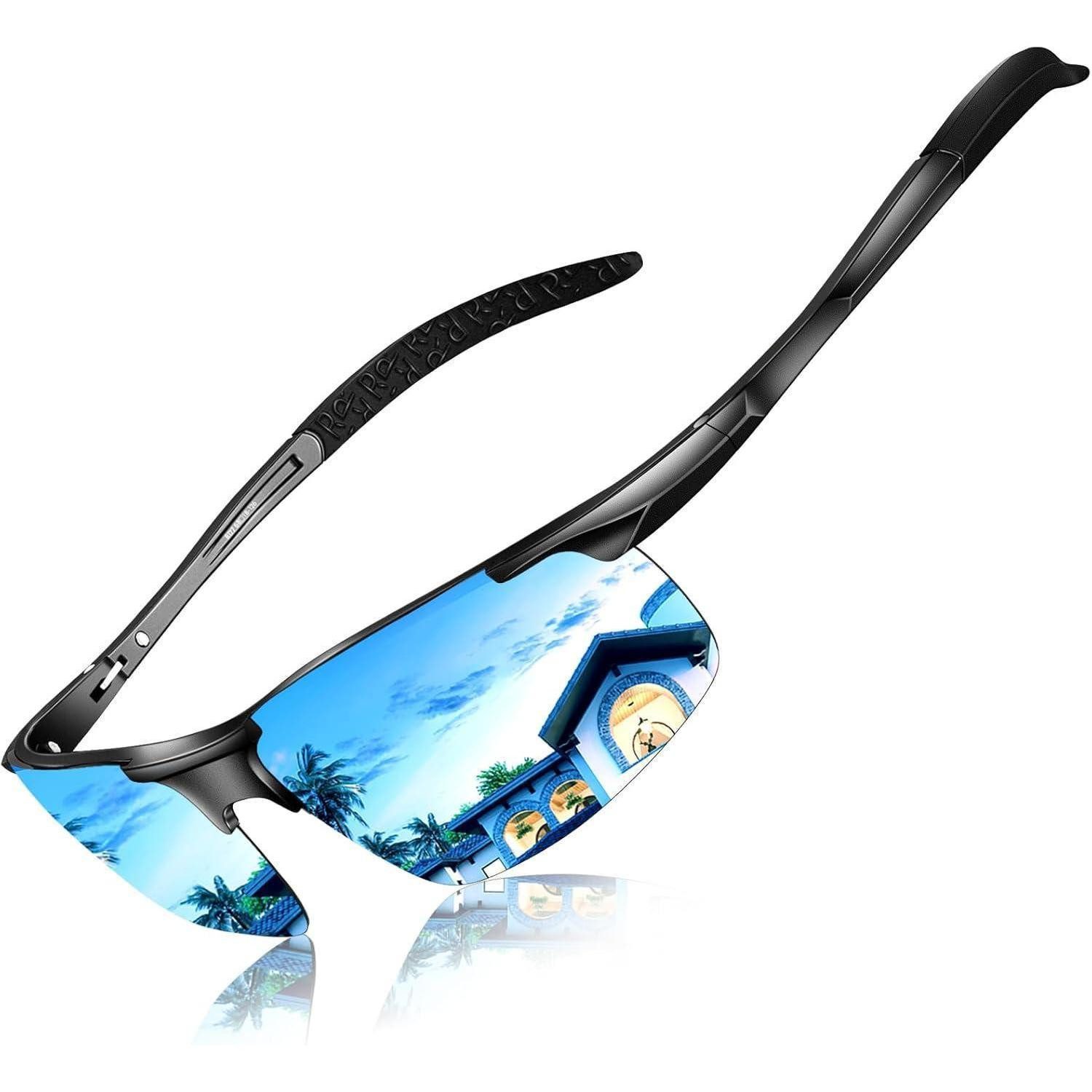 Fahrradbrille Sonnenbrille Herren Polarisiert UV400 Blau Linse Verspiegelt