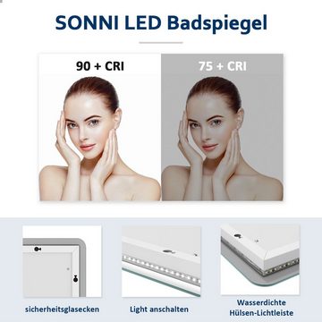 SONNI Badspiegel mit Beleuchtung Led Spiegel 70 x 50 cm mit Touch-Schalter Lichtspiegel, LED Spiegel Kosmetikspiegel Badezimmer Kaltweiß IP44 energiesparend