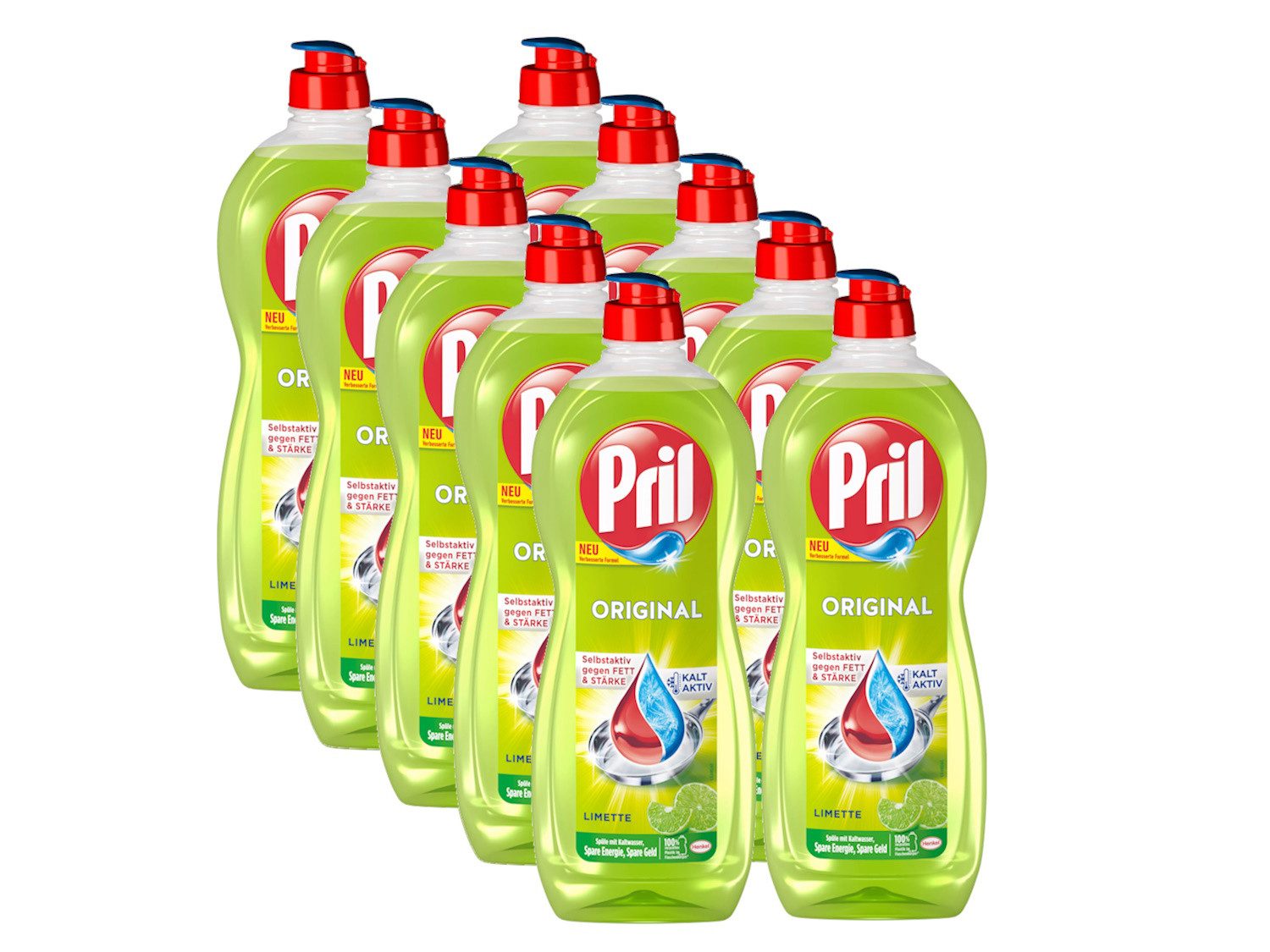 PRIL Original Limette 10 x 675ml Geschirrspülmittel (Multi-Pack, [10-St. selbstaktiv gegen Fett & Stärke)