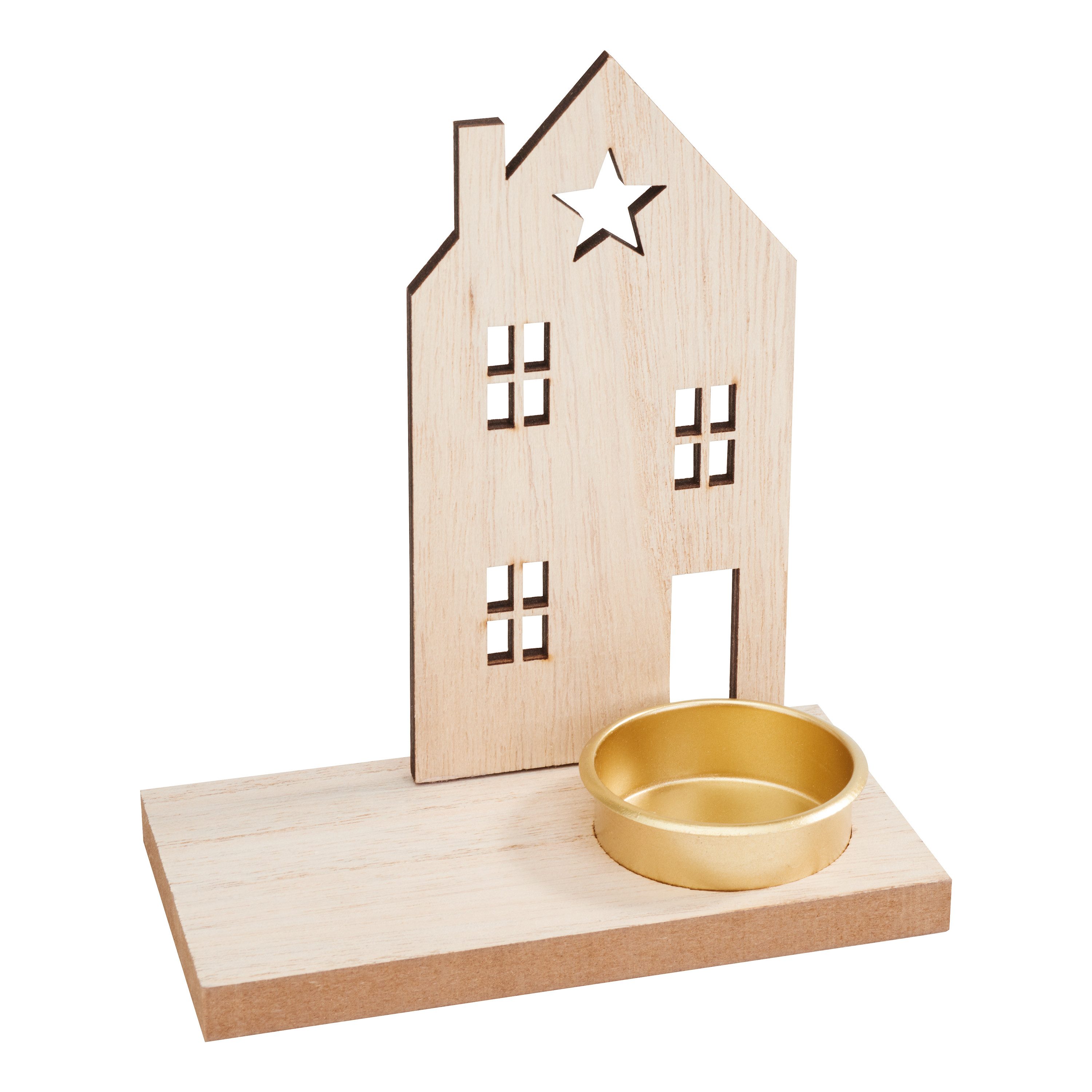 VBS Teelichthalter Weihnachtshaus, 3 Teile, B 6,5 x L 12 x H 13,5 cm