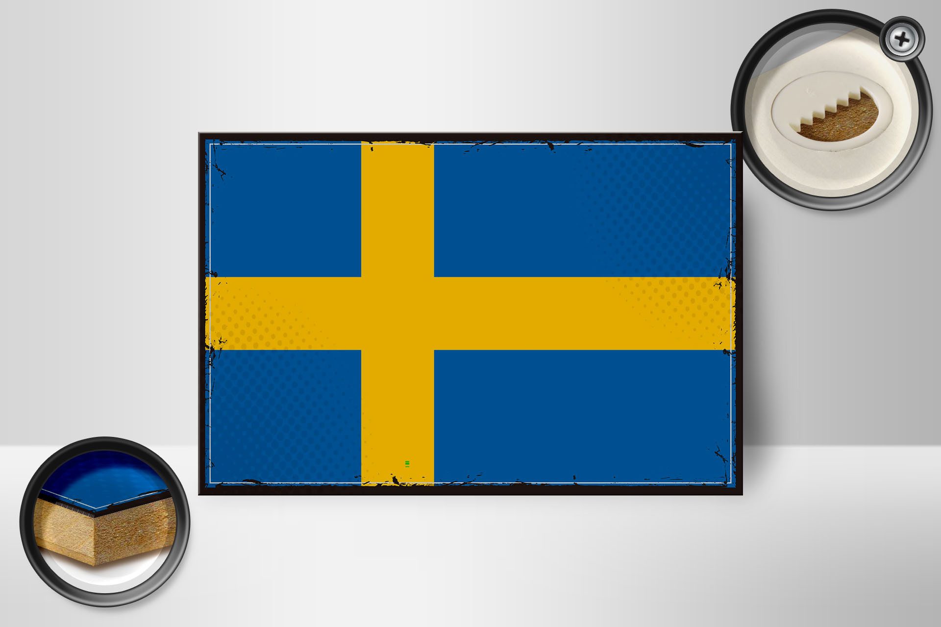 Femer GmbH Holzbild Flagge Schwedens 18x12 cm Retro Flag of Sweden, Flaggen (1 St), Glatte Holzfaserplatte (MDF), vorn beschichtet